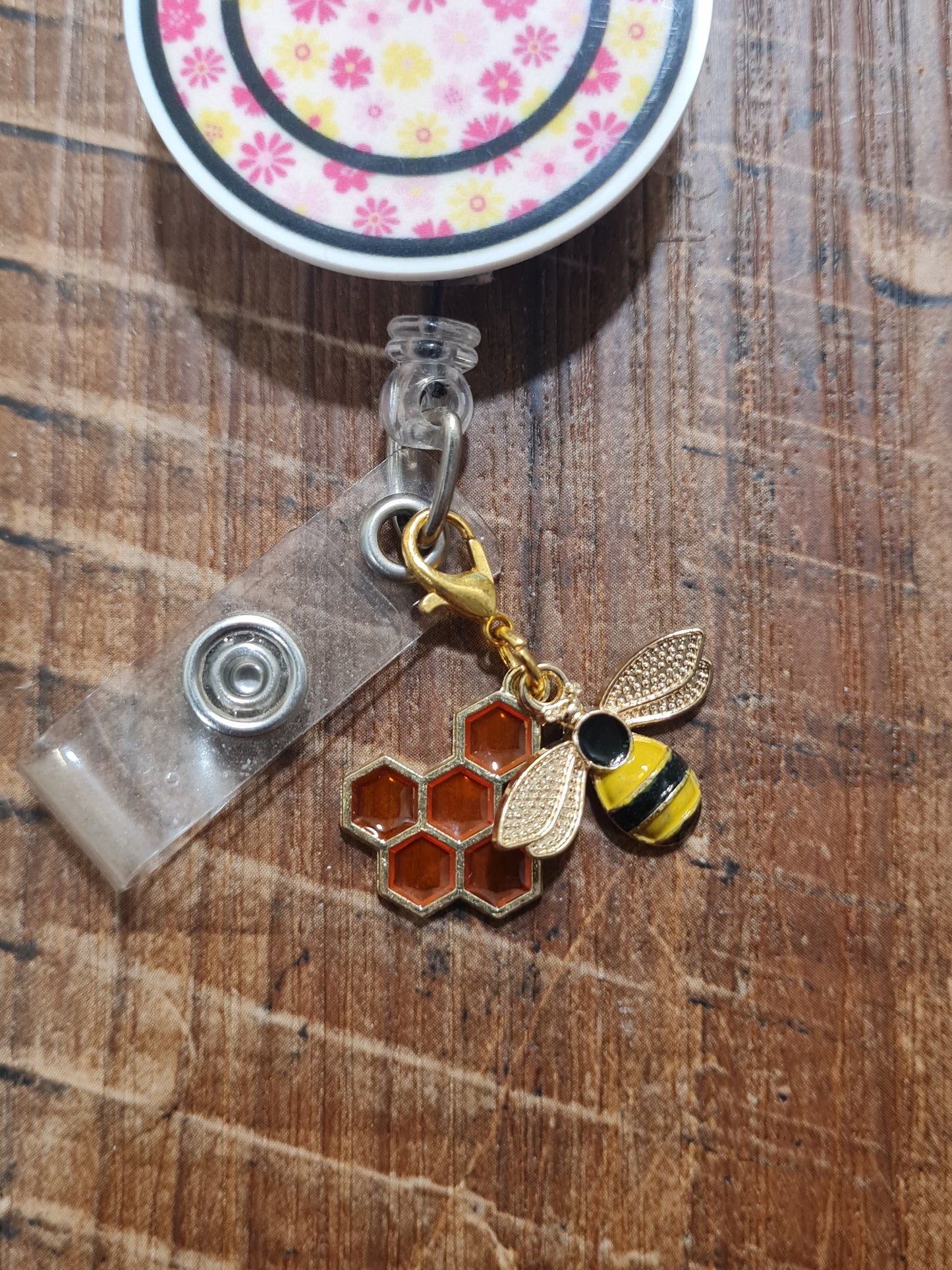 Honey Bee and Honey Comb ~ ID Badge Reel Charm ~ Custom Made Charms ~ Badge Buddy ~ Badge Accessories