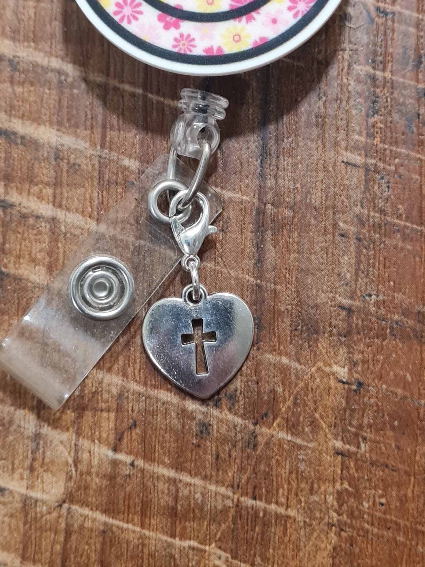 Heart Cross ~ ID Badge Reel Charm ~ Custom Made Charms ~ Badge Buddy ~ Badge Accessories ~ Jesus ~ Christian Charm ~ Faith