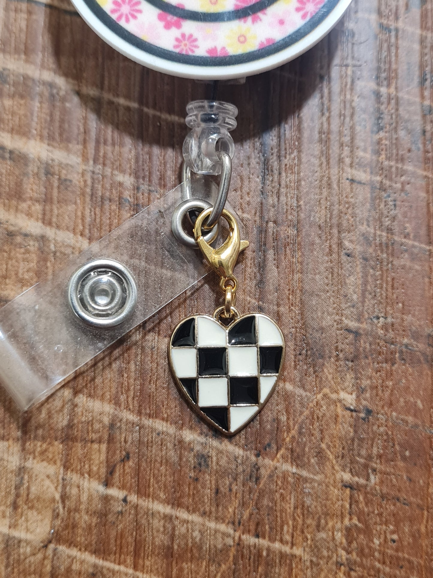 Checker Flagged Heart ~ ID Badge Reel Charm ~ Custom Made Charms ~ Badge Buddy ~ Badge Accessories ~ Badge Charm ~ Checkered Charm