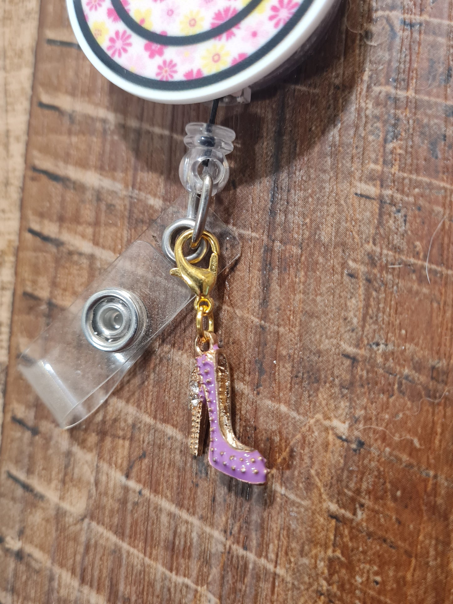Stiletto ~ High Heel ~ ID Badge Reel Charm ~ Custom Made Charms ~ Badge Buddy ~ Badge Accessories ~ Sparkly High Heel ID Badge Reel Charm - Pink Stiletto Lanyard Flair for Nurses, Teachers, and Glam Professionals