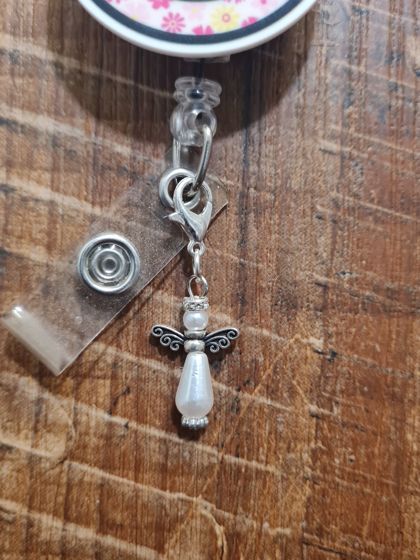 Beaded Angel ~ ID Badge Reel Charm ~ Custom Made Charms ~ Badge Buddy ~ Badge Accessories ~ Angel ~ Cherub ~ Guardian Angel ID Badge Reel Charm - Spiritual Heavenly Lanyard Flair for Nurses, Caregivers, and Teachers