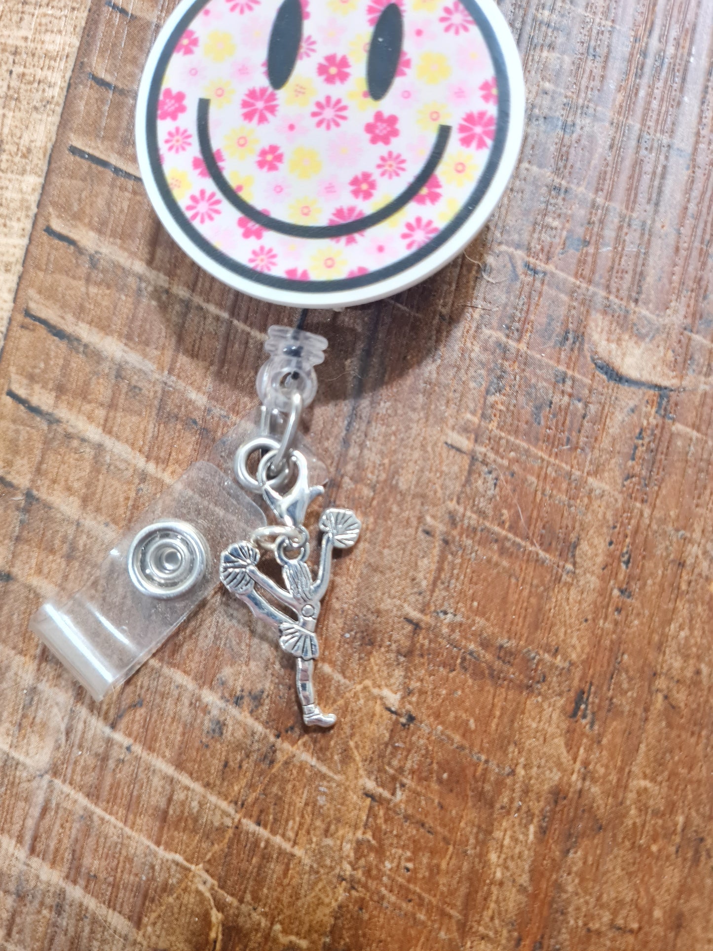 "Game Day Spirit" Cheerleader ID Badge Charm - High School Cheer Coach Appreciation Gift - Megaphone & Pom Pom Badge Flair - School Spirit Accessory