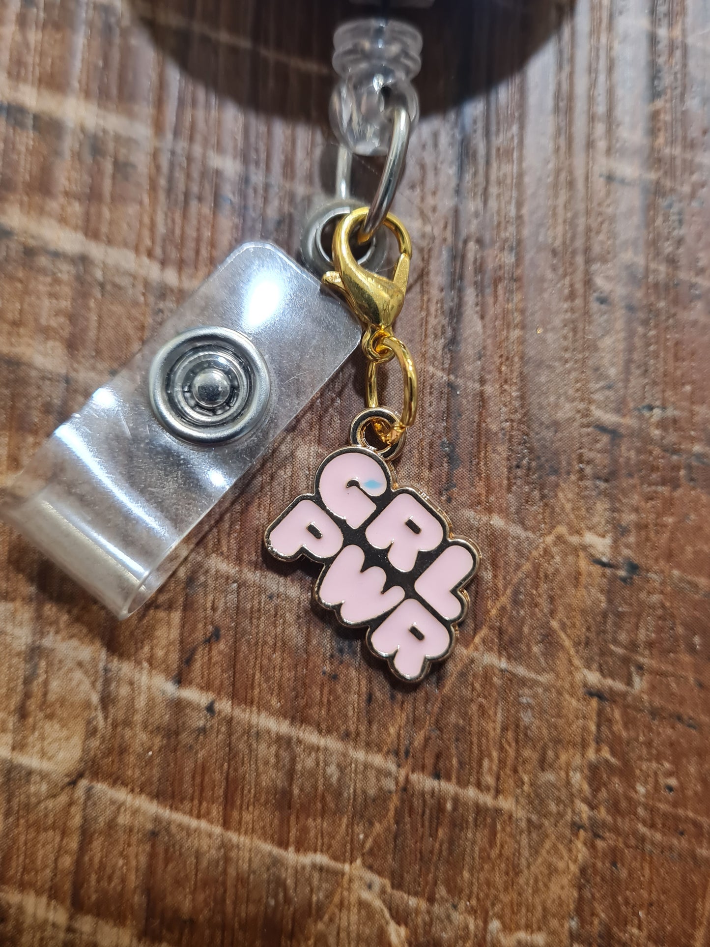 "Girl Power" ID Badge Charm - Empowered Women Badge Flair for Nurses & Teachers - Supportive "Work Bestie" Gift and Female Empowerment Jewelry