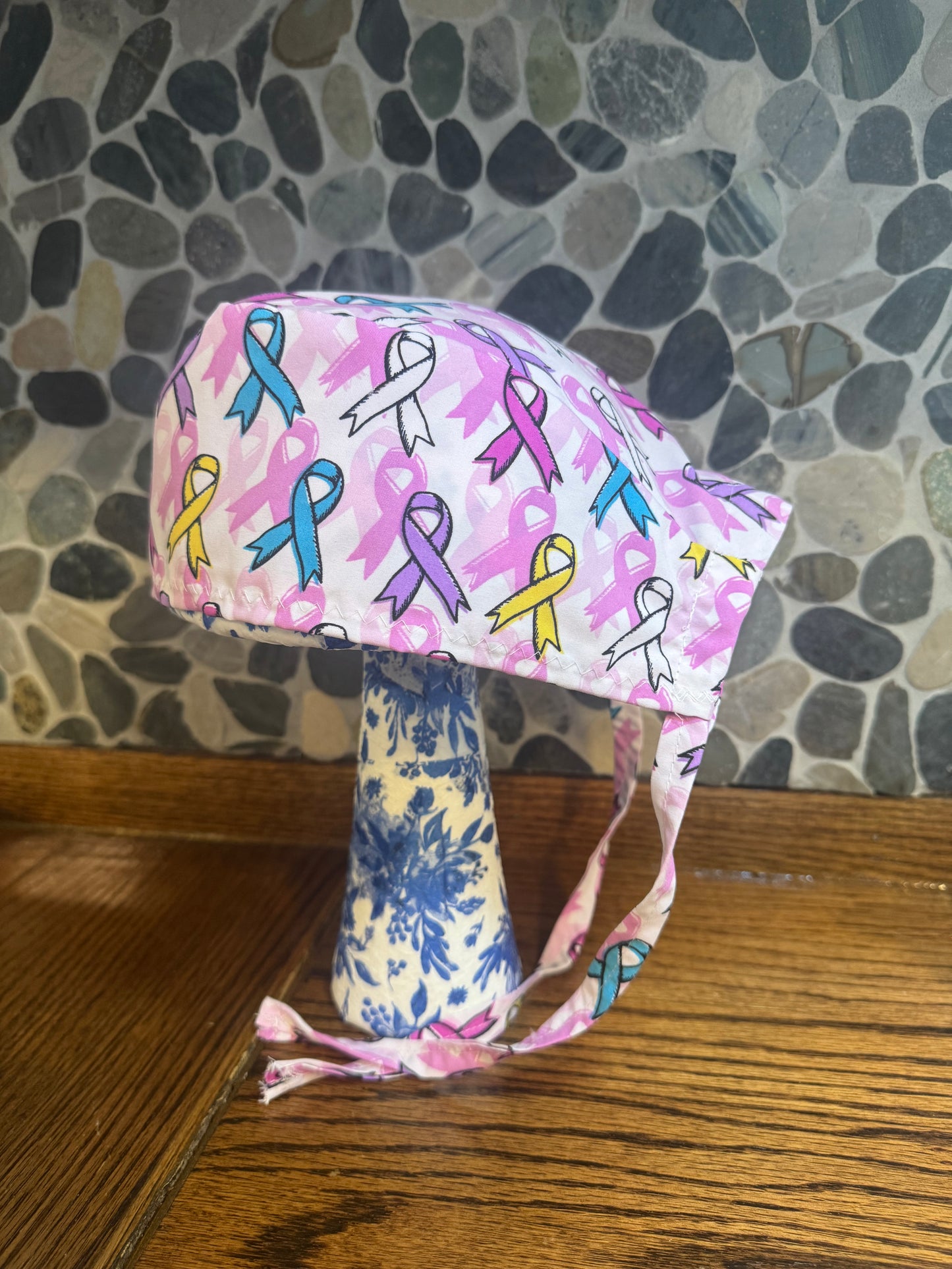 Cancer Awareness Printed Scrub Cap – Adjustable Tie - Back Surgical Hat - Scrub Cap