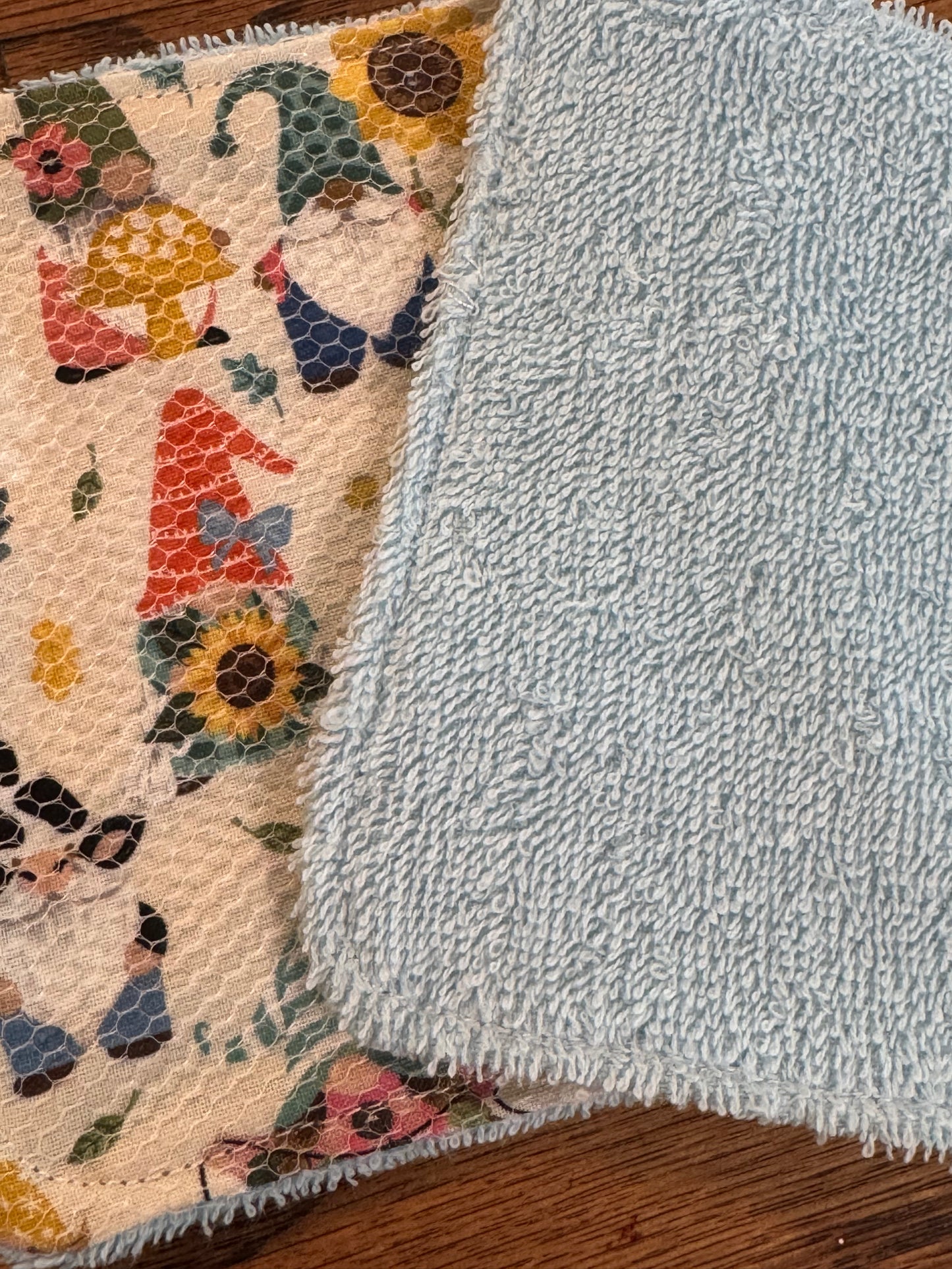 Garden Gnomes | Reusable Dual-Sided Dish Scrubber Set | 2-Pack Cotton & Terry Dish Cloths with Scrubbing Mesh | Eco-Friendly Kitchen Cleaning Cloths