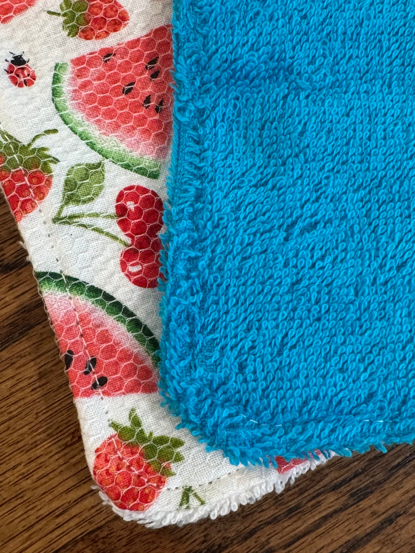 Watermelon | Reusable Dual-Sided Dish Scrubber Set | 2-Pack Cotton & Terry Dish Cloths with Scrubbing Mesh | Eco-Friendly Kitchen Cleaning Cloths