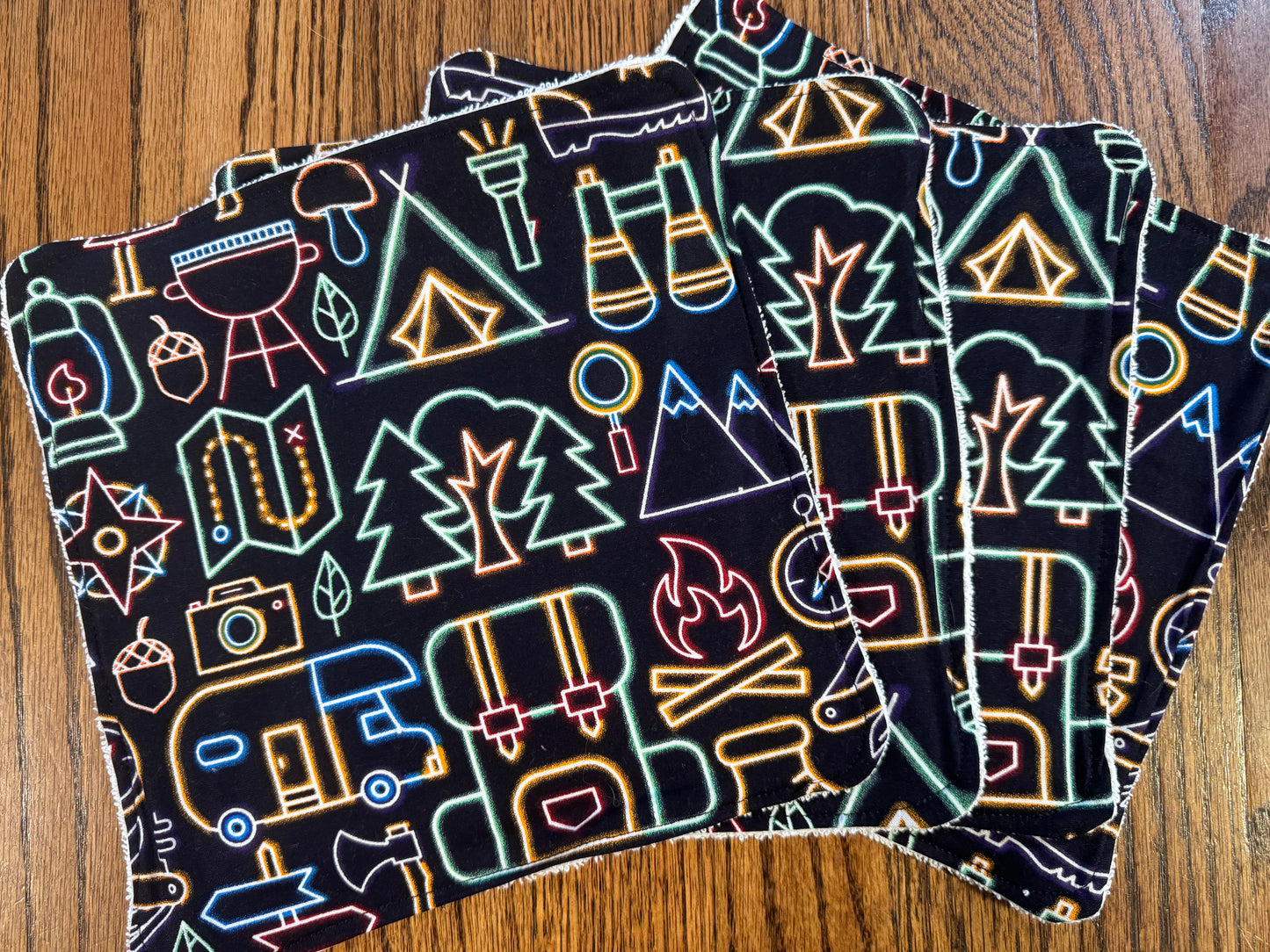 Camping ~ Decorative Dishrags | 100% Cotton & Terry Cloth | Reusable Kitchen Cleaning Cloths | Set of 4 | 10" x 10"