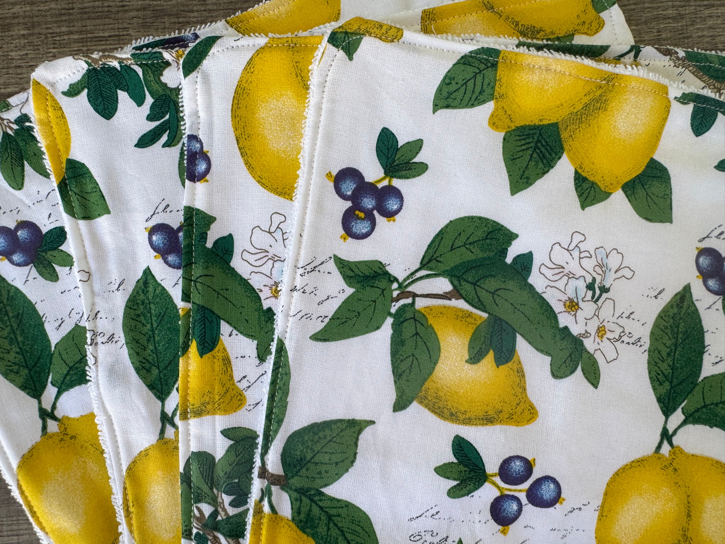 Lemons ~ Decorative Dishrags | 100% Cotton & Terry Cloth | Reusable Kitchen Cleaning Cloths | Set of 4 | 10" x 10"
