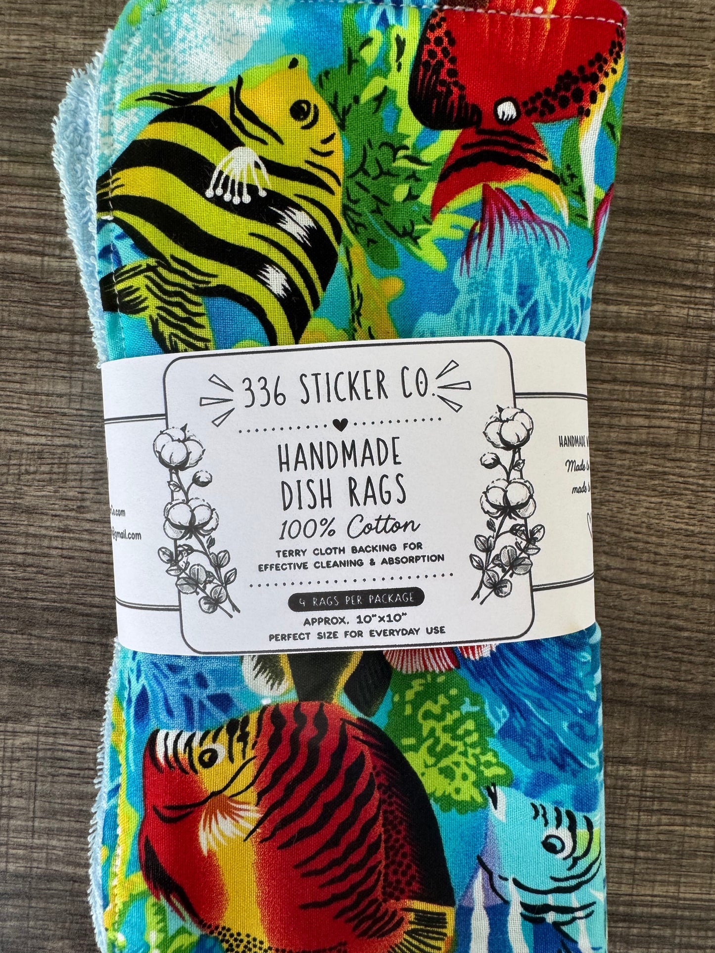 Tropical ~ Decorative Dishrags | 100% Cotton & Terry Cloth | Reusable Kitchen Cleaning Cloths | Set of 4 | 10" x 10"