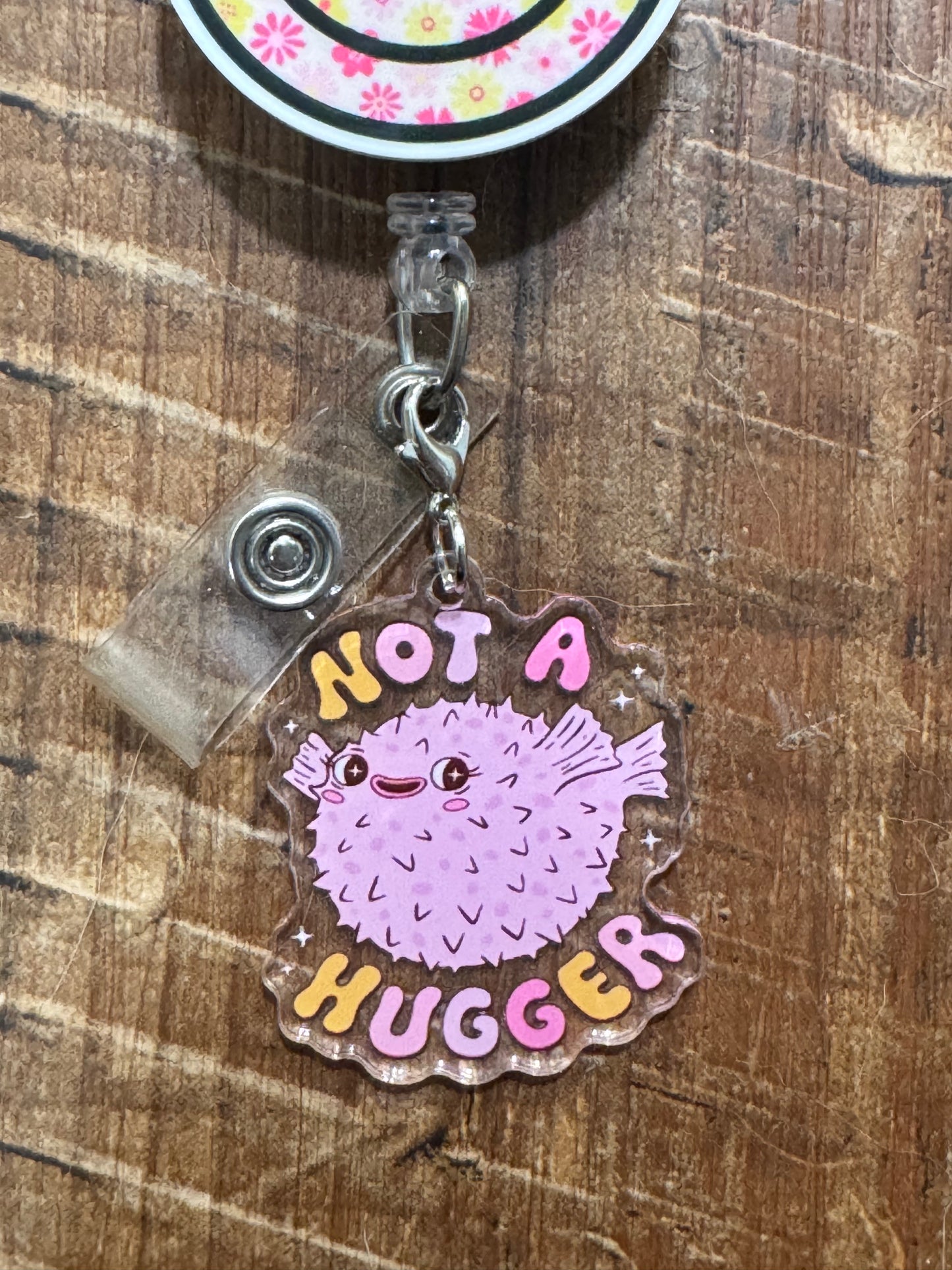 "Not a Hugger" Puffer Fish Badge Charm - Funny Introvert ID Flair - Personal Space Warning Accessory - Sarcastic Mental Health Gift for Coworkers