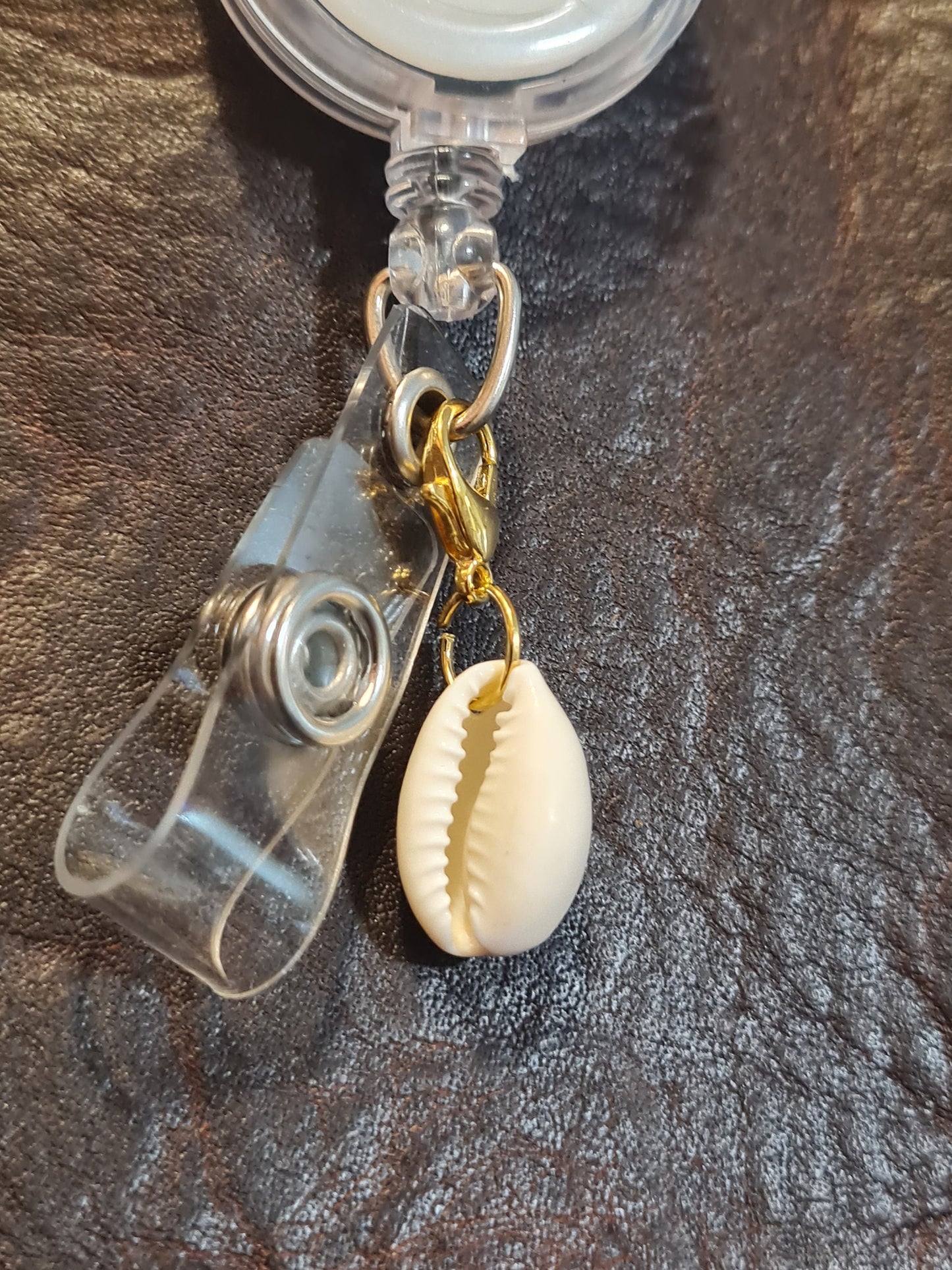 Conch Shell ~ ID Badge Reel Charm ~ Custom Made Charms ~ Badge Buddy ~ Badge Accessories