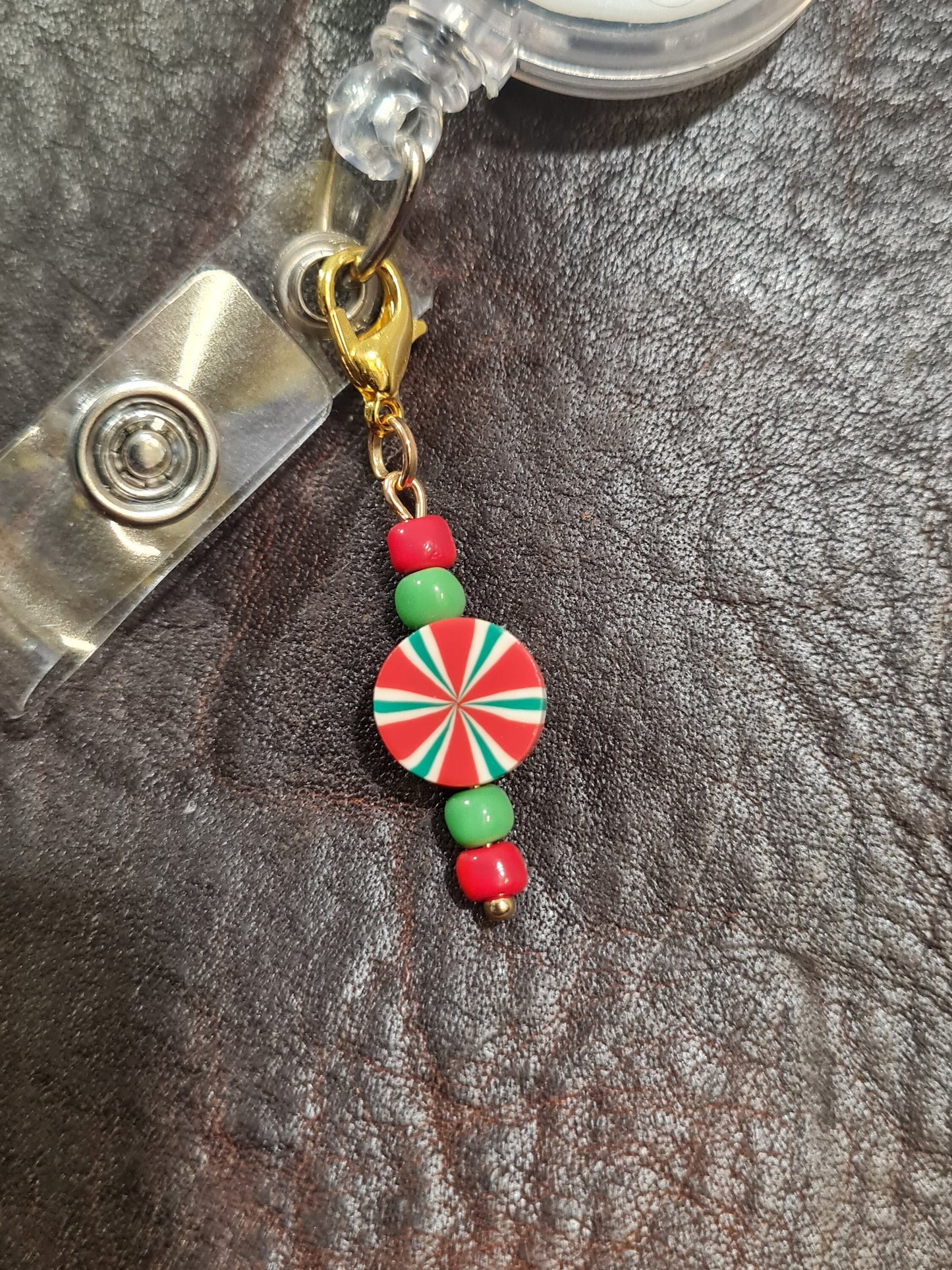 Peppermint Candy ~ ID Badge Reel Charm ~ Custom Made Charms ~ Christmas Charm ~ Badge Buddy ~ Badge Accessories
