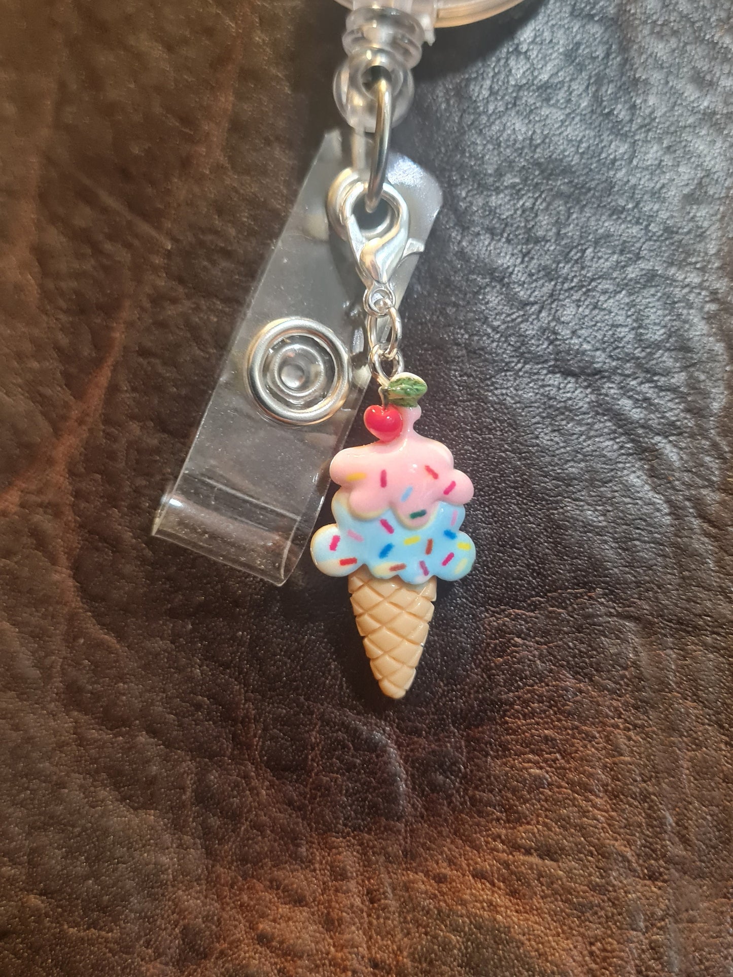 Ice Cream Cone ~ ID Badge Reel Charm ~ Custom Made Charms ~ Badge Buddy ~ Badge Accessories