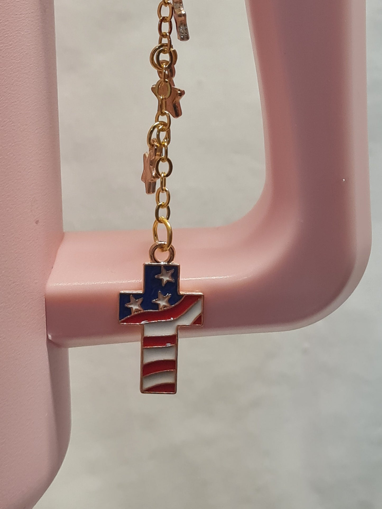 American Flag Cross Tumbler Charm ~ Stanley Cup Charm ~ Custom Made Charms ~ God Bless America Cup Charm ~ Cup Accessory ~ Memorial Day