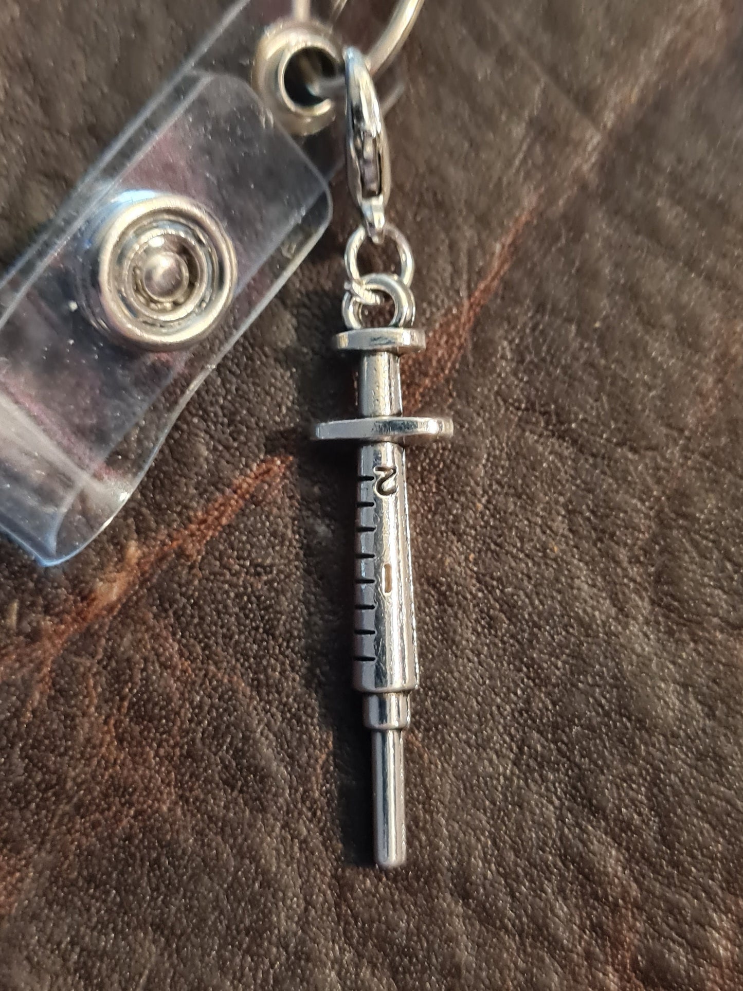 Hypodermic Needle ~ ID Badge Reel Charm ~ Custom Made Charms ~ Badge Buddy ~ Badge Accessories