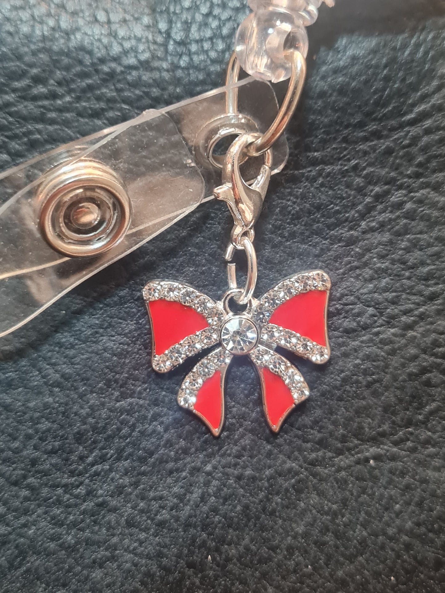 Bow Charm ~ ID Badge Reel Charm ~ Custom Made Charms ~ Badge Buddy ~ Badge Accessories ~ Sparkley Bow Charm