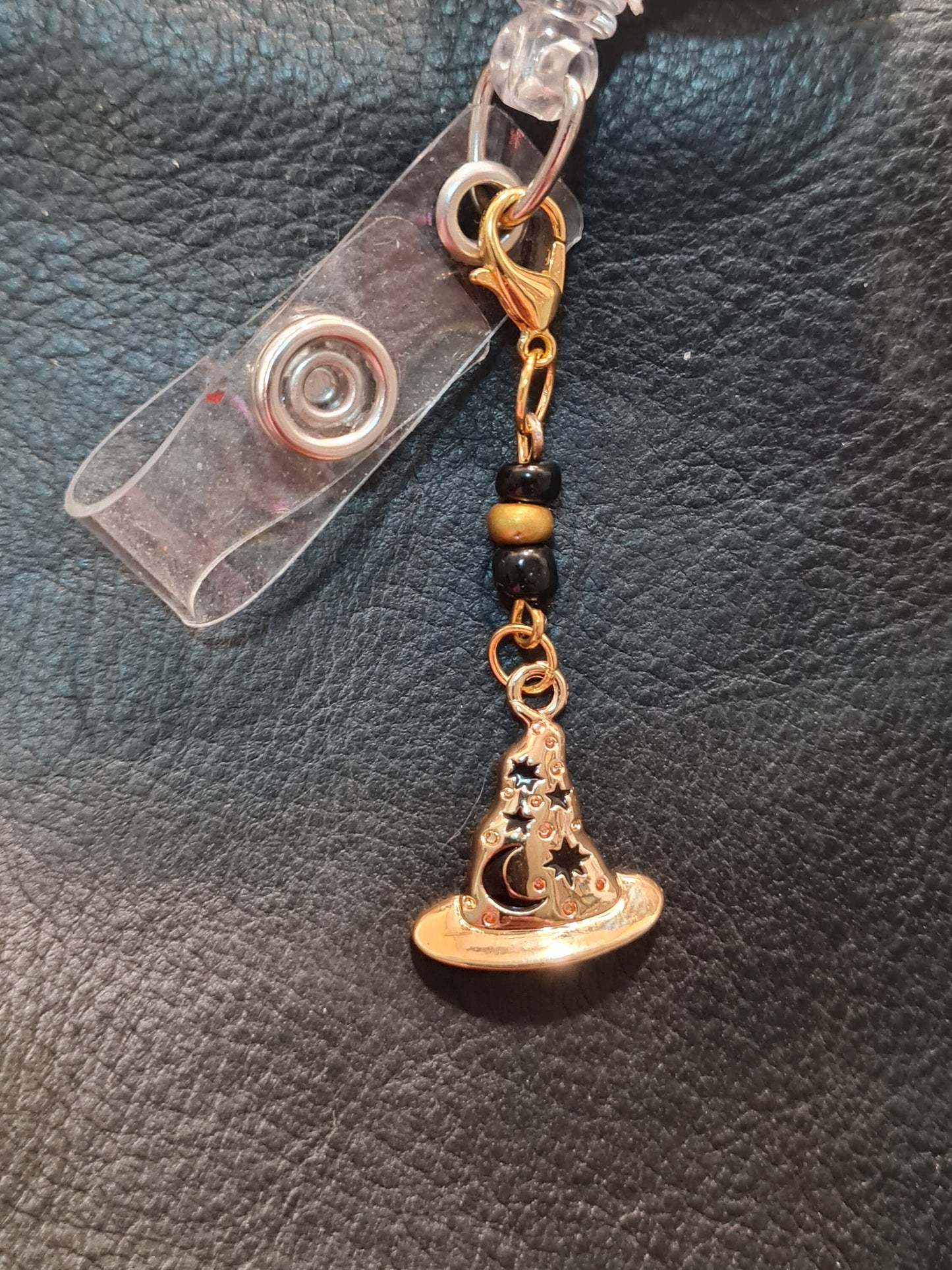 Beaded Wizard ~ ID Badge Reel Charm ~ Custom Made Charms ~ Badge Buddy ~ Badge Accessories ~ Wizards Hat ~ Badge Charm