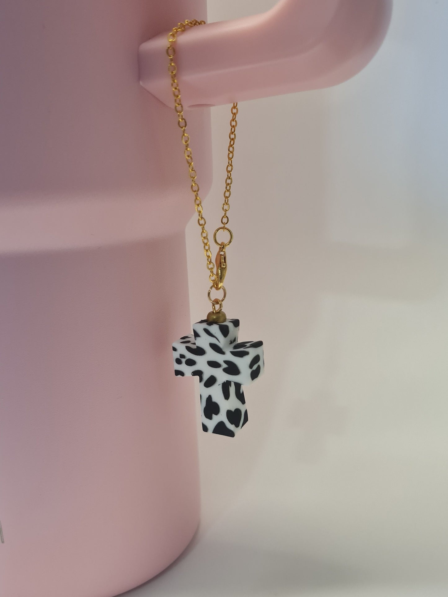 Cow Printed Cross Tumbler Charm ~ Stanley Cup Charm ~ Custom Made Charms ~ Cup Charm ~ Cup Handle Charm ~ Western ~ Christian