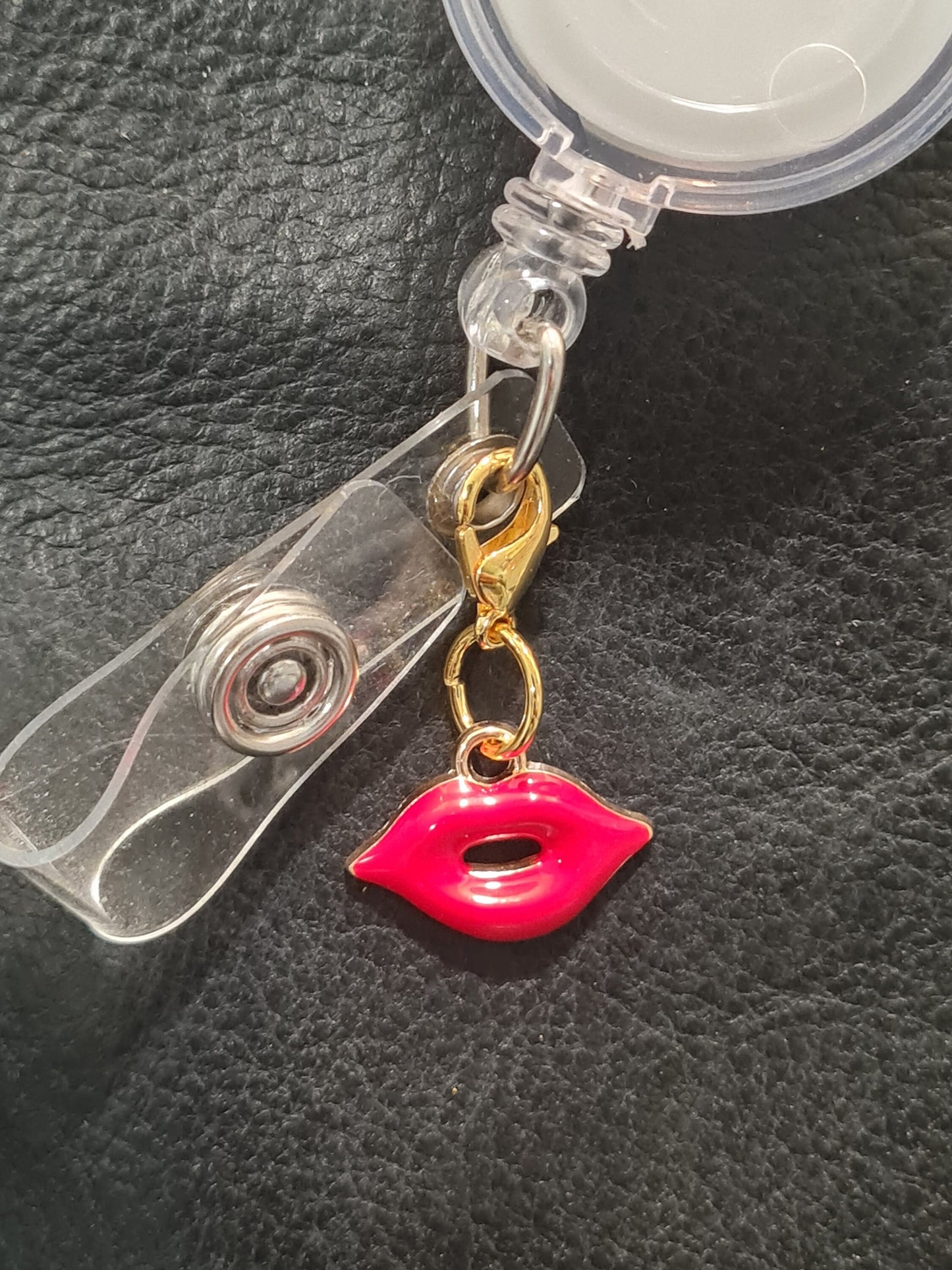 Lips ~ ID Badge Reel Charm ~ Custom Made Charms ~ Badge Buddy ~ Badge Accessories ~ Make-Up Artist