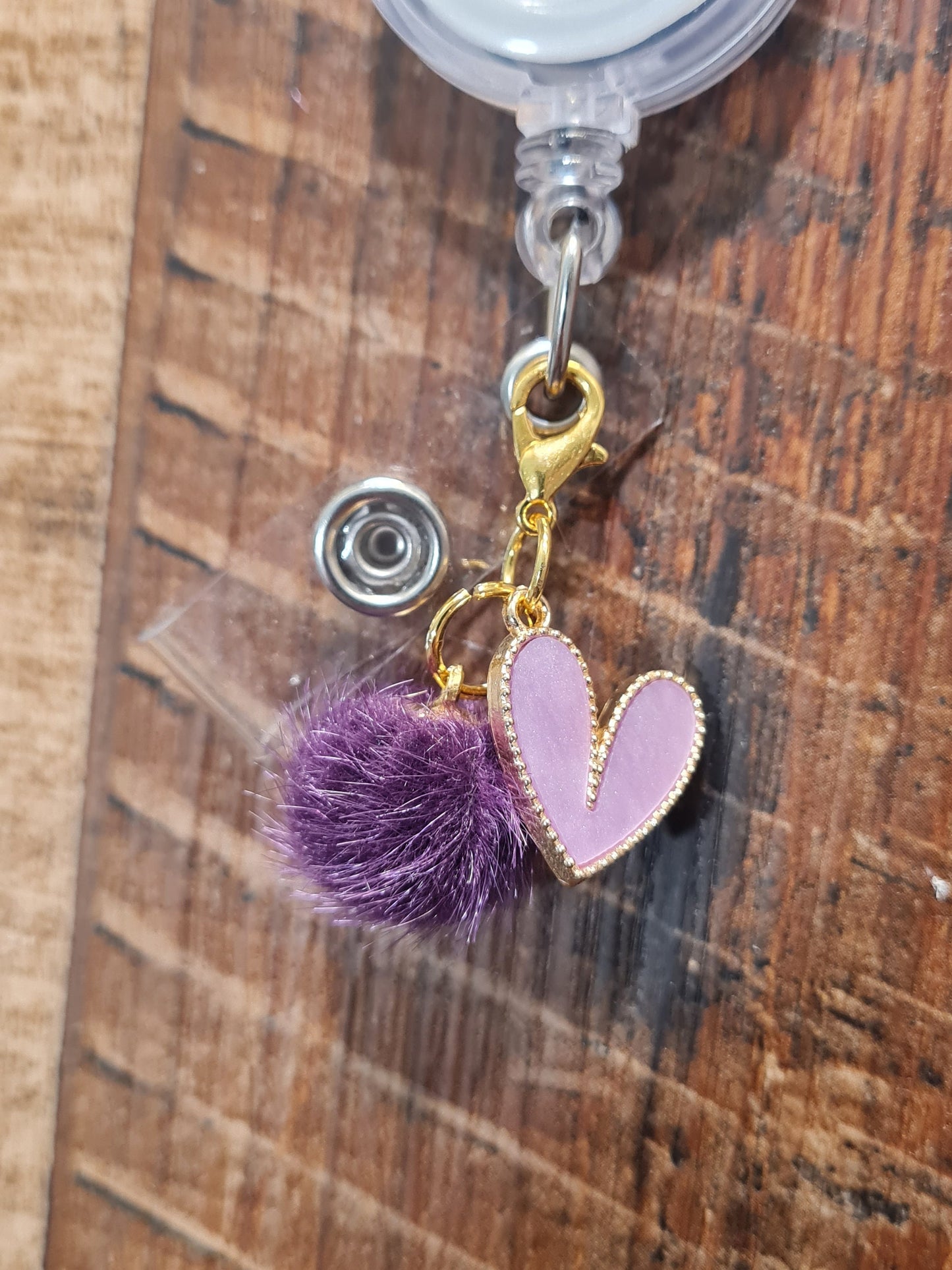 Heart with Pom Pom ~ ID Badge Reel Charm ~ Custom Made Charms ~ Badge Buddy ~ Badge Accessories
