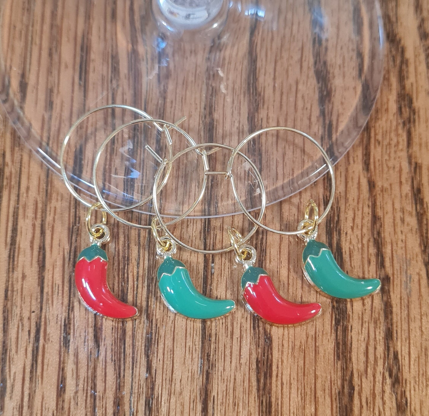 Set of 4 Wine Glass Charms ~ Peppers ~ Taco Tuesday ~ Cocktail Charms ~ Housewarming Gift ~ Wedding Gift ~ Wine Charm ~ Jalapeno
