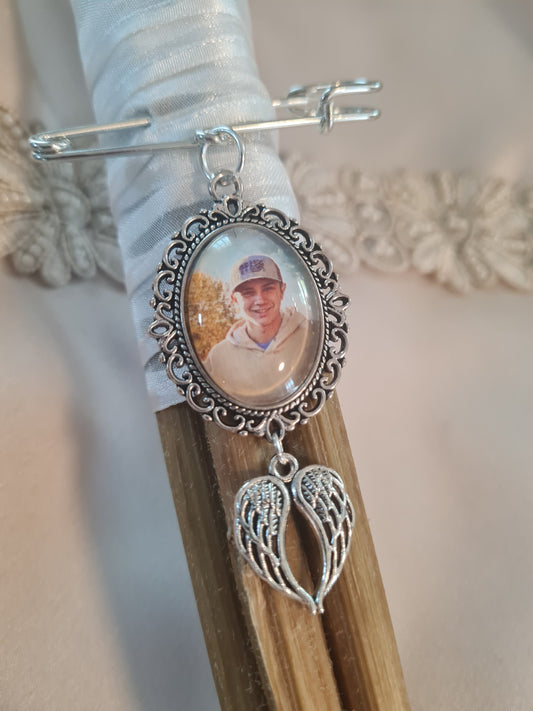 "Walk With Us" Wedding Memorial Pin - Bride Bouquet & Groom Boutonniere Photo Charm - Sentimental Inclusion Gift - Wedding Memorial Pin