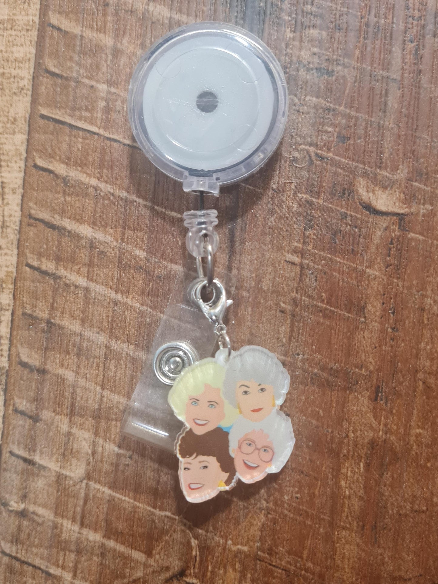 Golden Ladies Charm ~ ID Badge Reel Charm ~ Custom Made Charms ~ Badge Accessories ~ Work Badge Charm ~ Stay Golden ~ 4 Elderly Ladies Charm