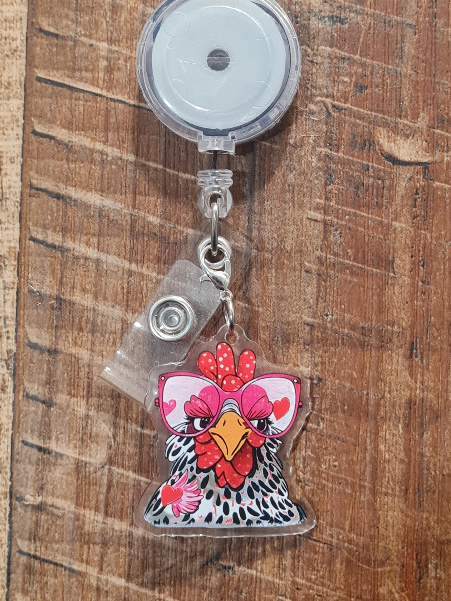 Chicken Laying Egg Charm ~ ID Badge Reel Charm ~ Custom Made Charms ~ Badge Buddy ~ Badge Accessories ~ Chicken Charm ~ Crazy Chicken Lady