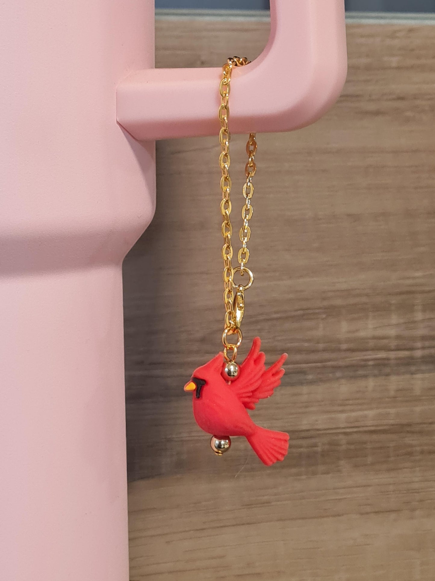 Red Cardinal Tumbler Handle Charm - Northern Cardinal Bird Accessory for 40oz Stanley Cups - Red Bird Water Bottle Dangle for Nature Lovers