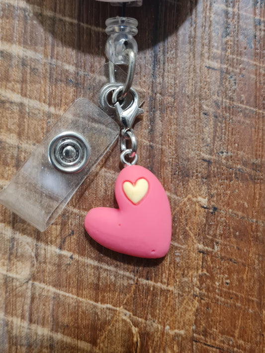 Valentine's Day ID Badge Charm - Pink Heart Accessory for Nurses and Teachers - Seasonal Holiday Dangle for Stethoscopes and Badge Reels