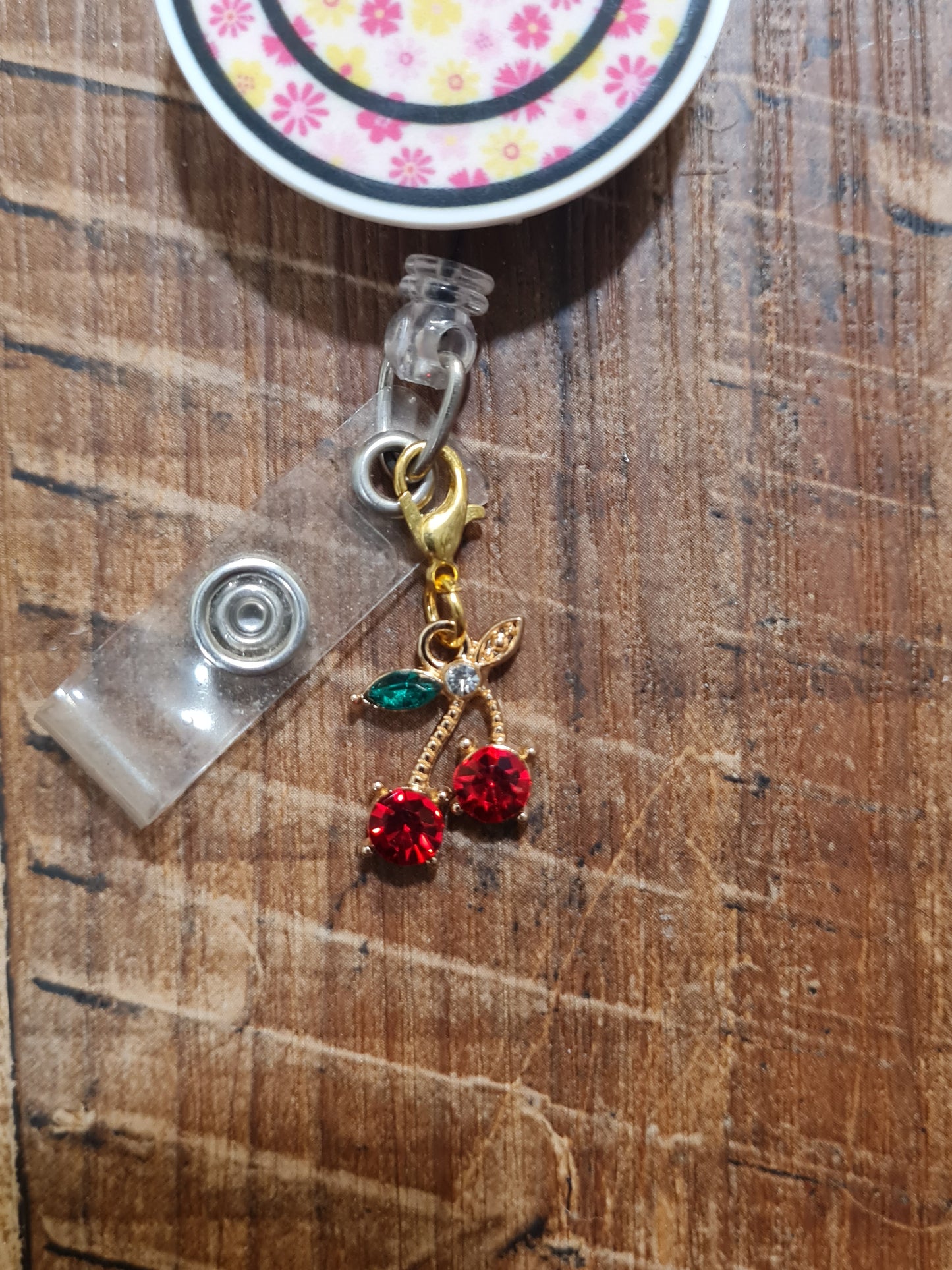 "Sweet Cherry" Retro ID Badge Charm - Vintage Inspired Red Fruit Flair for Nurses and Teachers - Cute Rockabilly Badge Dangle