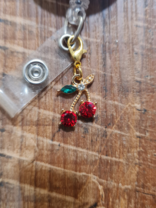 "Sweet Cherry" Retro ID Badge Charm - Vintage Inspired Red Fruit Flair for Nurses and Teachers - Cute Rockabilly Badge Dangle