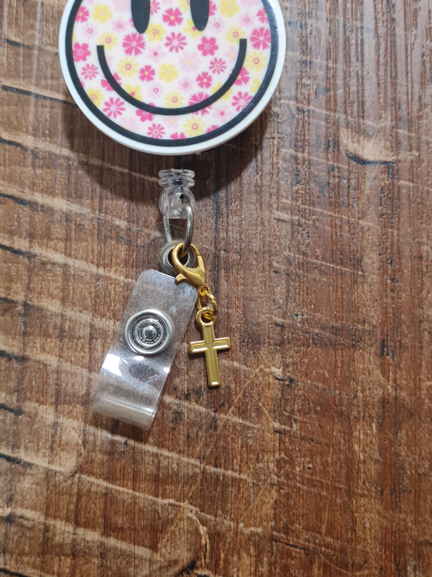 Gold Cross ~ ID Badge Reel Charm ~ Custom Made Charms ~ Badge Buddy ~ Badge Accessories ~ Christian Charm ~ Cross Charm ~ Jesus
