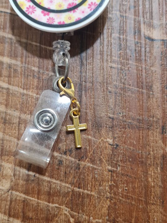 Gold Cross ~ ID Badge Reel Charm ~ Custom Made Charms ~ Badge Buddy ~ Badge Accessories ~ Christian Charm ~ Cross Charm ~ Jesus