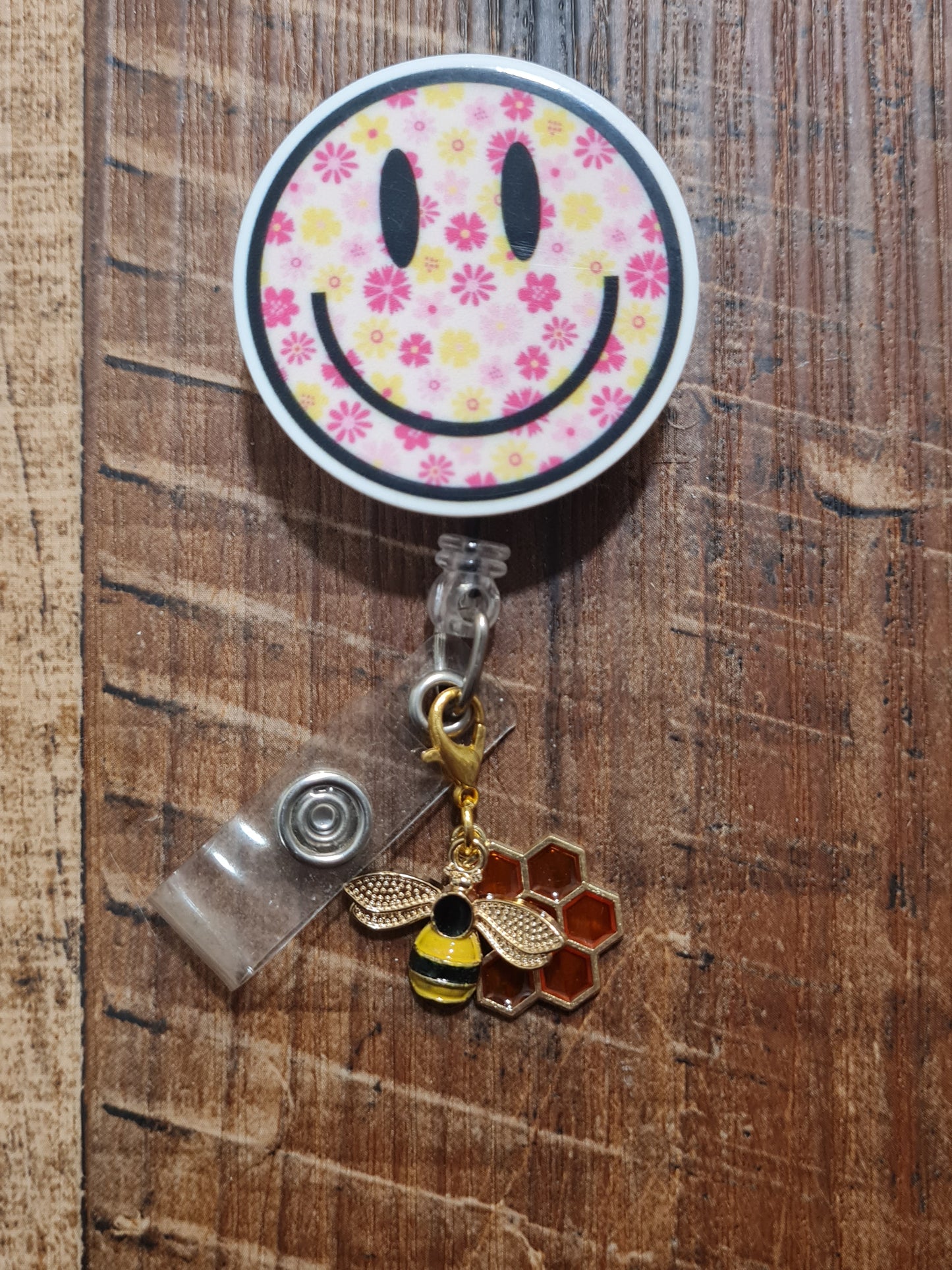 Honey Bee and Honey Comb ~ ID Badge Reel Charm ~ Custom Made Charms ~ Badge Buddy ~ Badge Accessories
