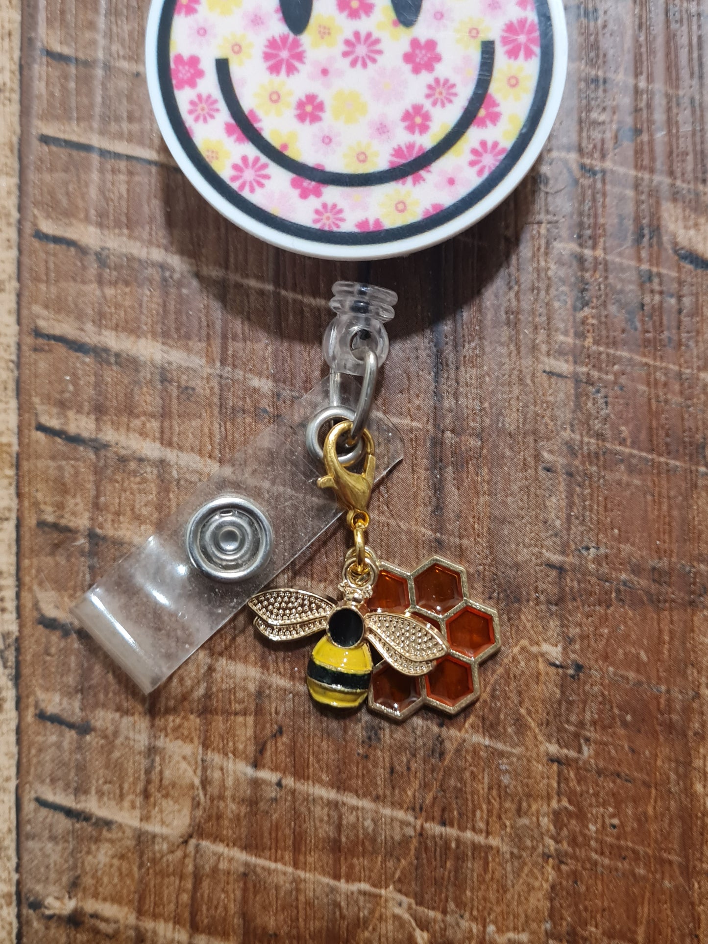 Honey Bee and Honey Comb ~ ID Badge Reel Charm ~ Custom Made Charms ~ Badge Buddy ~ Badge Accessories