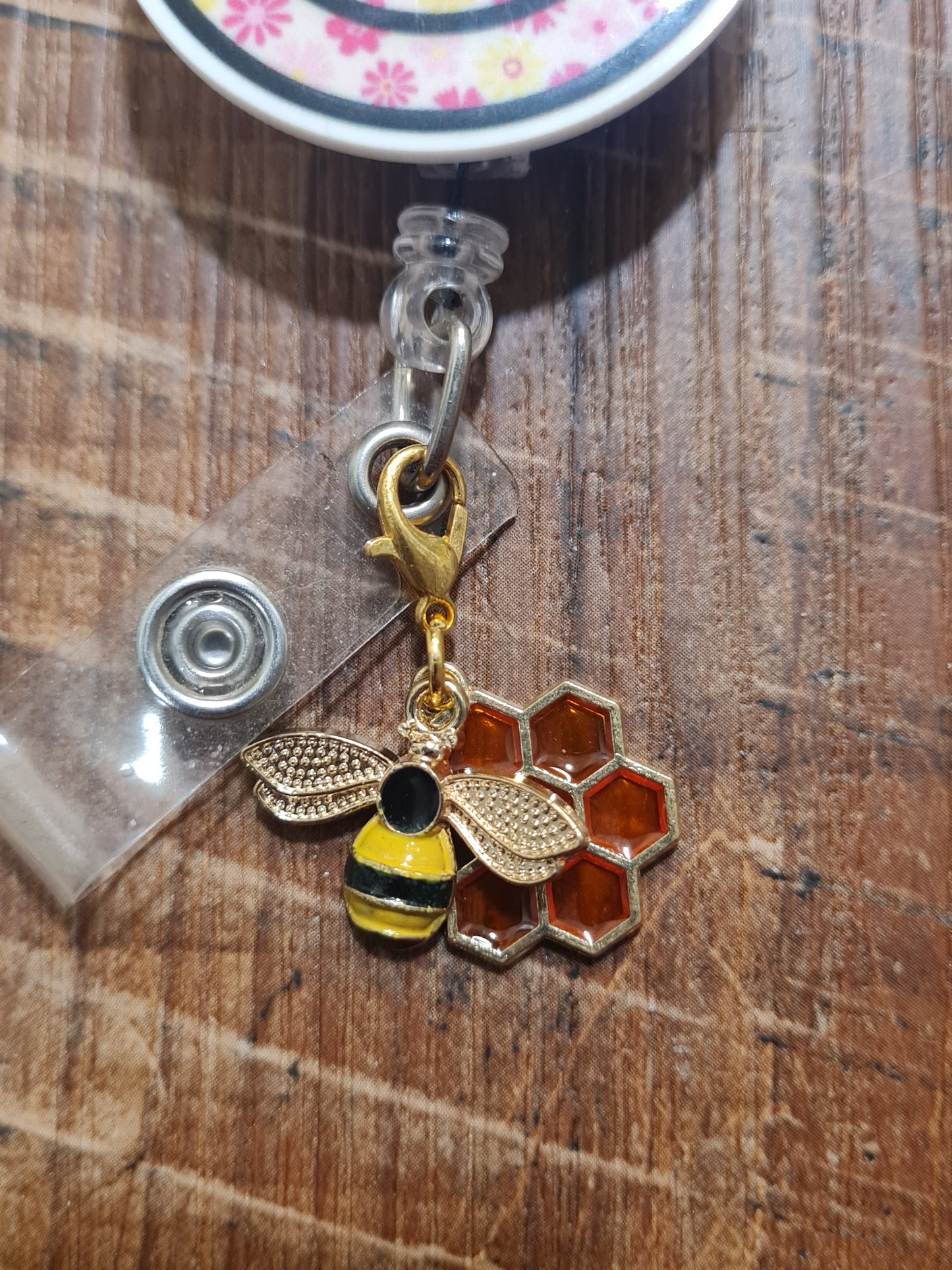 Honey Bee and Honey Comb ~ ID Badge Reel Charm ~ Custom Made Charms ~ Badge Buddy ~ Badge Accessories