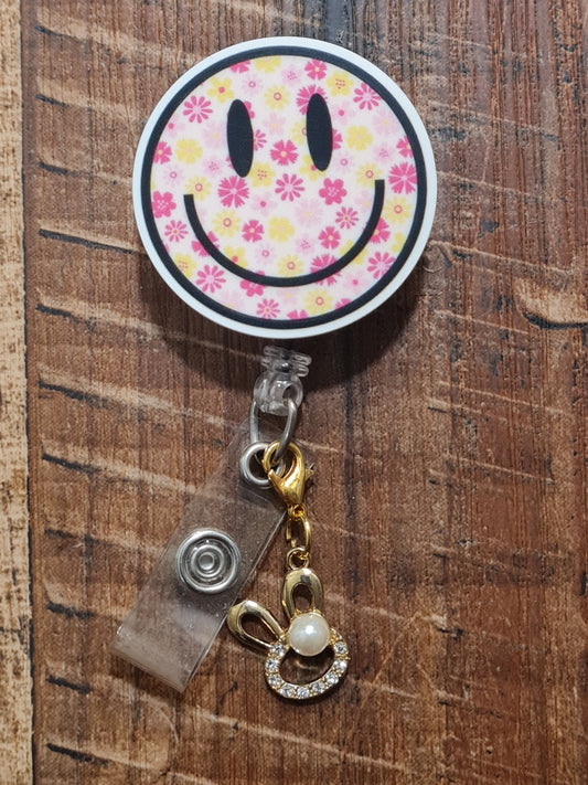 Sparkling Bunny with Pearl~ ID Badge Reel Charm ~ Custom Made Charms ~ Badge Buddy ~ Badge Accessories ~ Easter Bunny ~ Easter