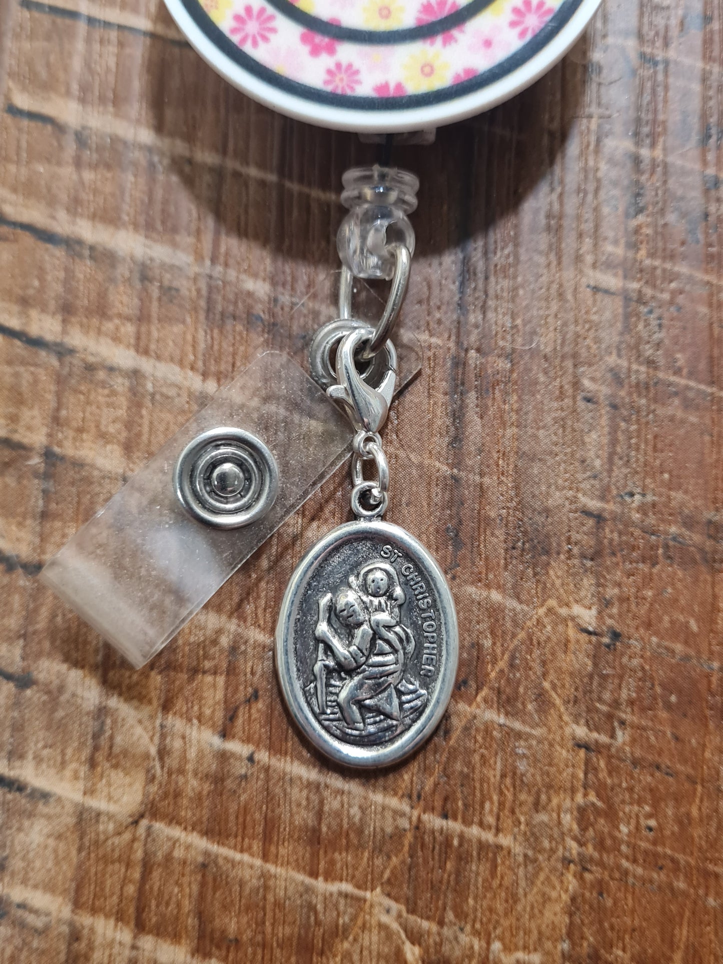 St. Christopher ~ ID Badge Reel Charm ~ Custom Made Charms ~ Saint Christopher ~ Patron Saint of Travelers ~ Badge Buddy ~ Badge Accessories