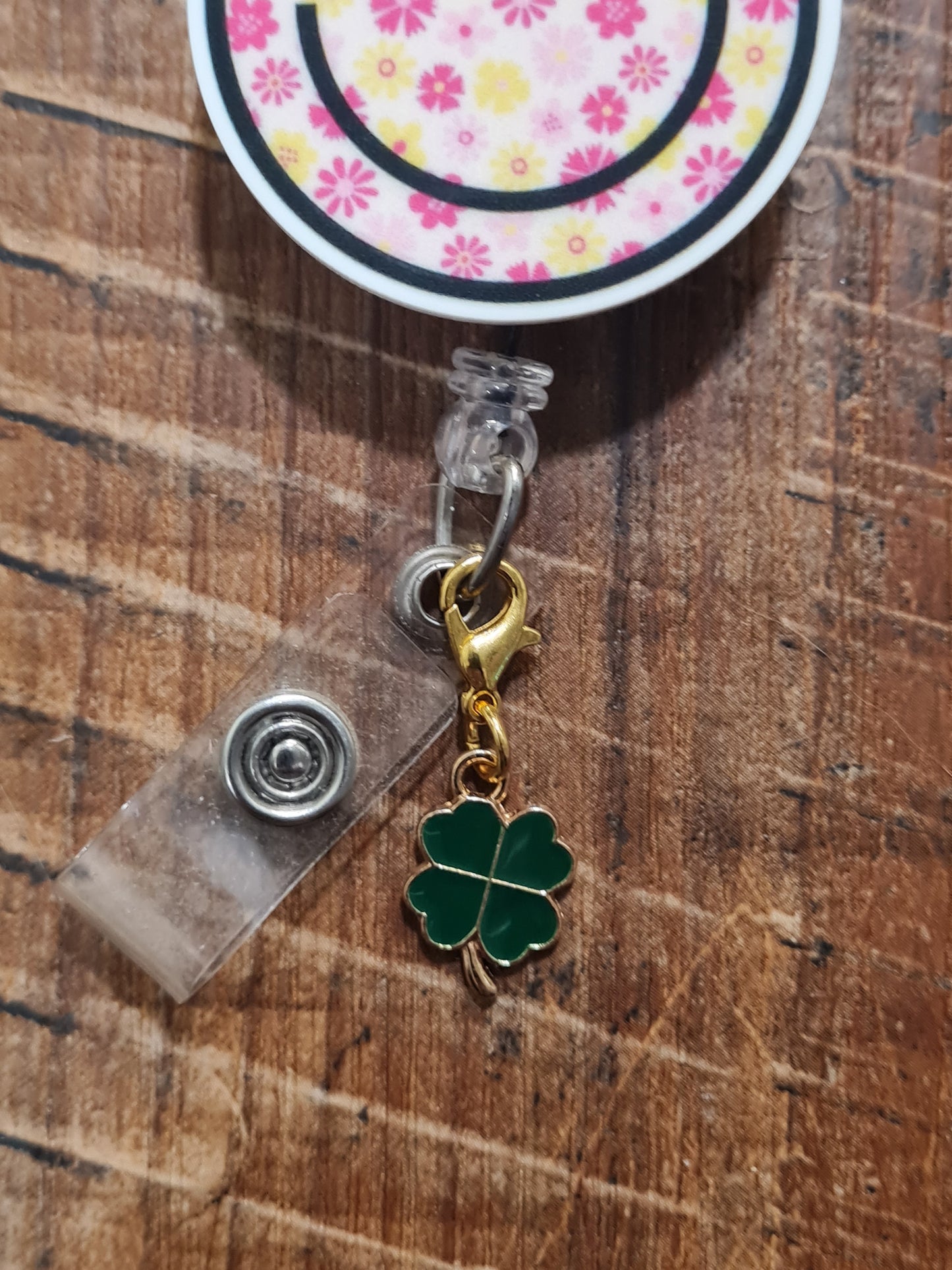 St. Patrick's Day ~ ID Badge Reel Charm ~ Custom Made Charms ~ 4 Leaf Clover ~ Lucky Four Leaf Clover ~ Badge Buddy ~ Badge Accessories