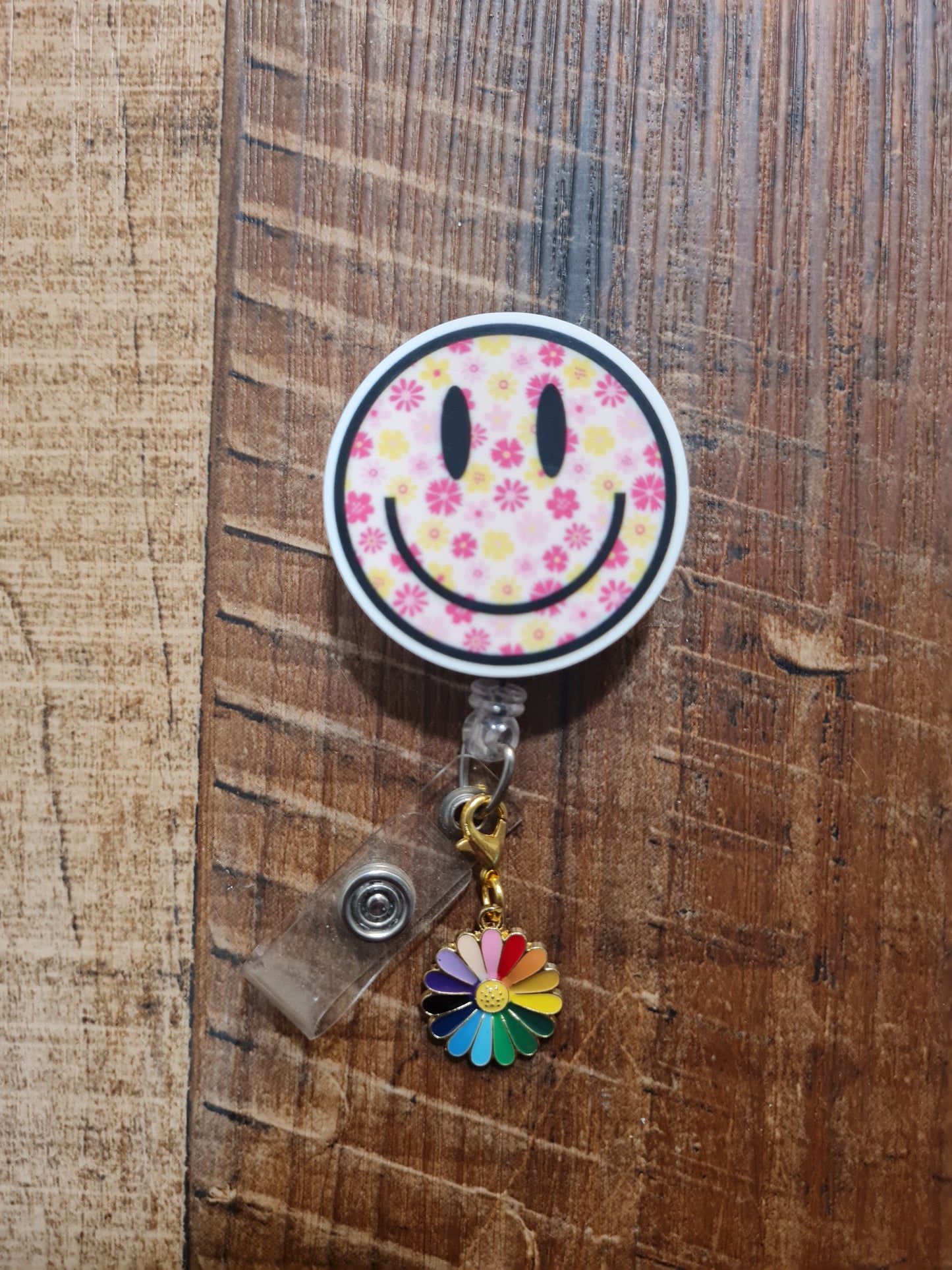 Rainbow Daisy ~ ID Badge Reel Charm ~ Custom Made Charms ~ Badge Buddy ~ Badge Accessories ~ Pride