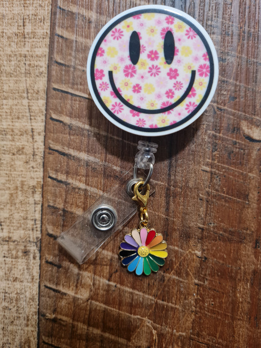 Rainbow Daisy ~ ID Badge Reel Charm ~ Custom Made Charms ~ Badge Buddy ~ Badge Accessories ~ Pride