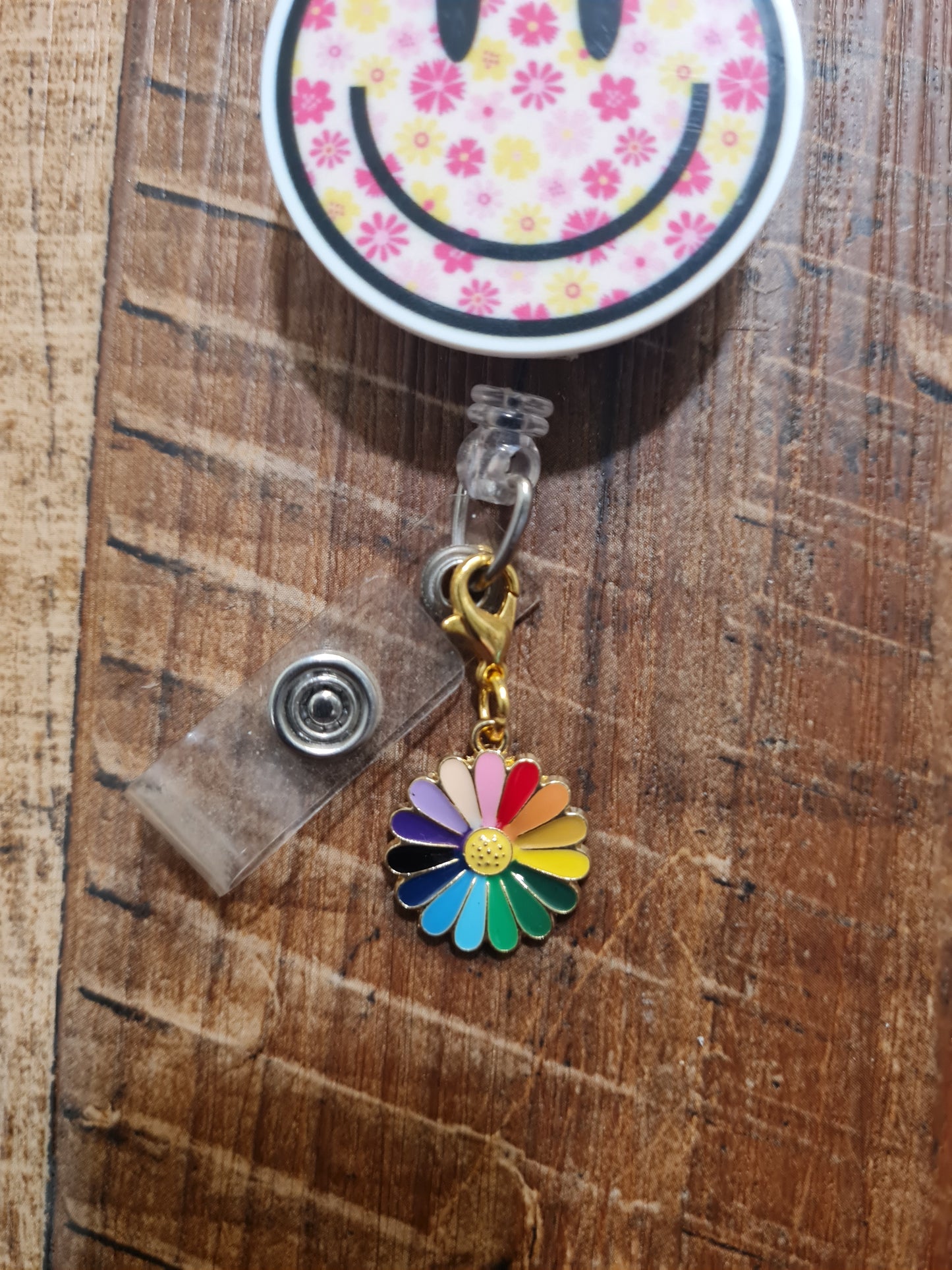 Rainbow Daisy ~ ID Badge Reel Charm ~ Custom Made Charms ~ Badge Buddy ~ Badge Accessories ~ Pride