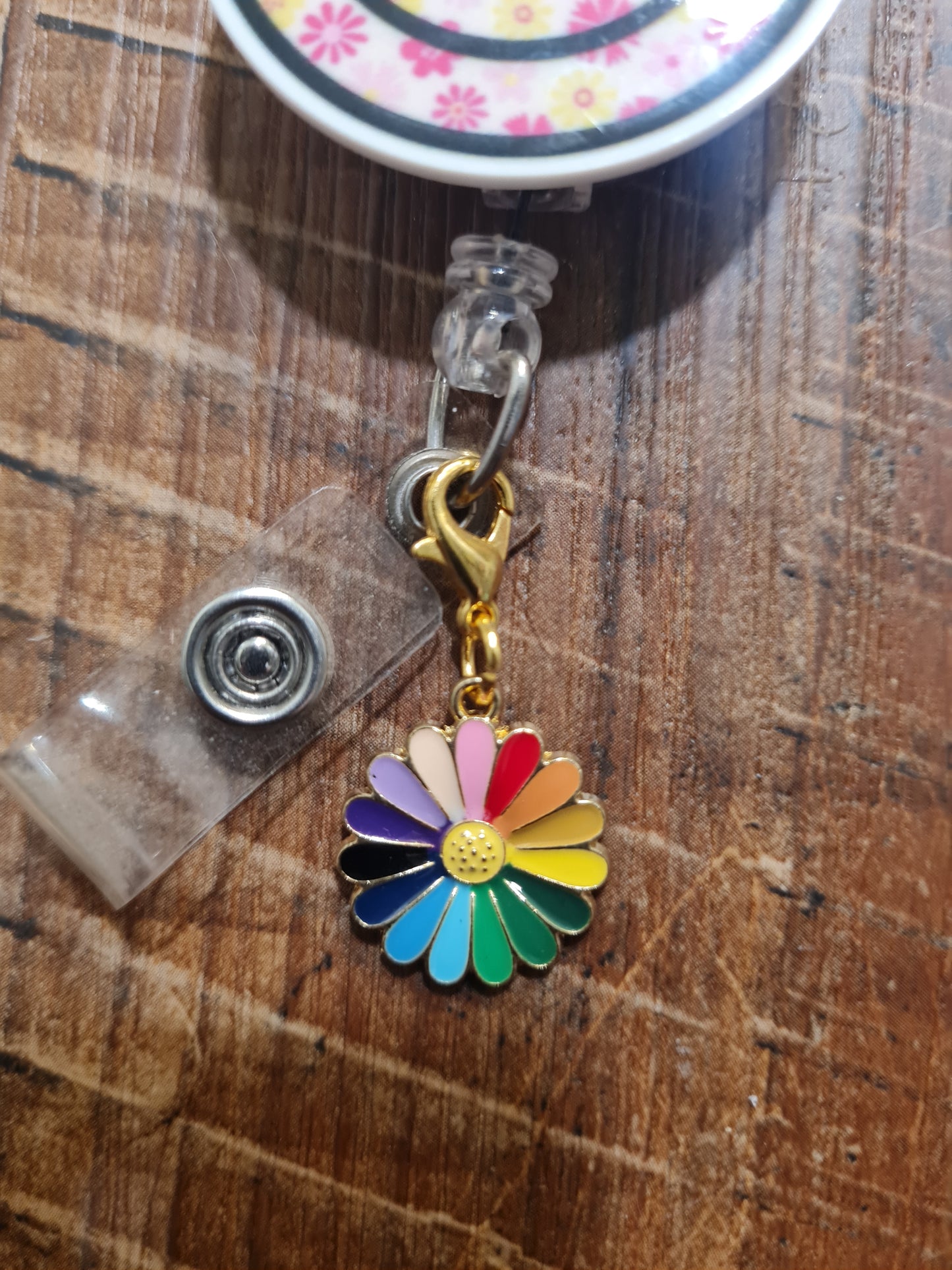 Rainbow Daisy ~ ID Badge Reel Charm ~ Custom Made Charms ~ Badge Buddy ~ Badge Accessories ~ Pride