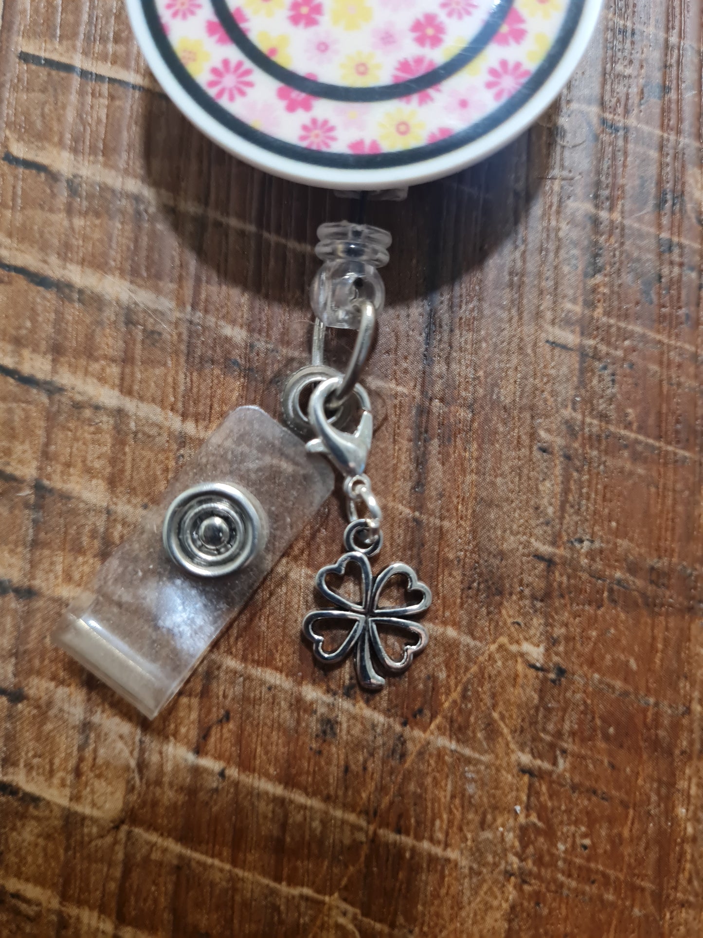 St. Patrick's Day ~ ID Badge Reel Charm ~ Custom Made Charms ~ 4 Leaf Clover ~ Lucky Four Leaf Clover ~ Badge Buddy ~ Badge Accessories