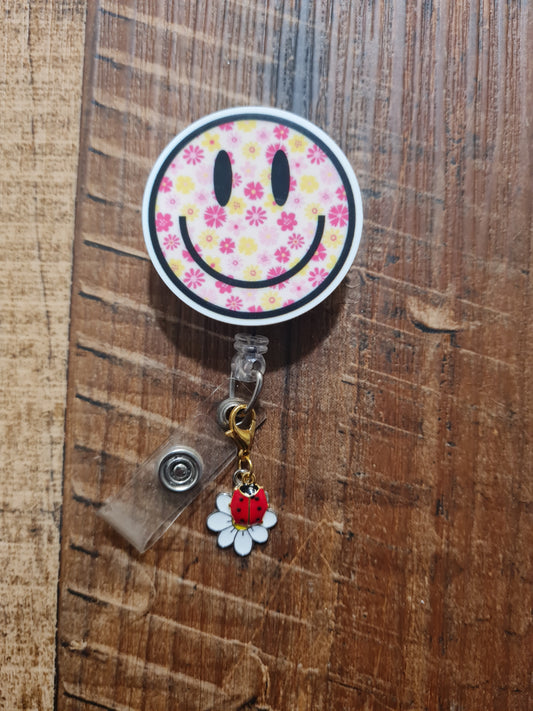 Lady Bug with Daisy ~ ID Badge Reel Charm ~ Custom Made Charms ~ Badge Buddy ~ Badge Accessories