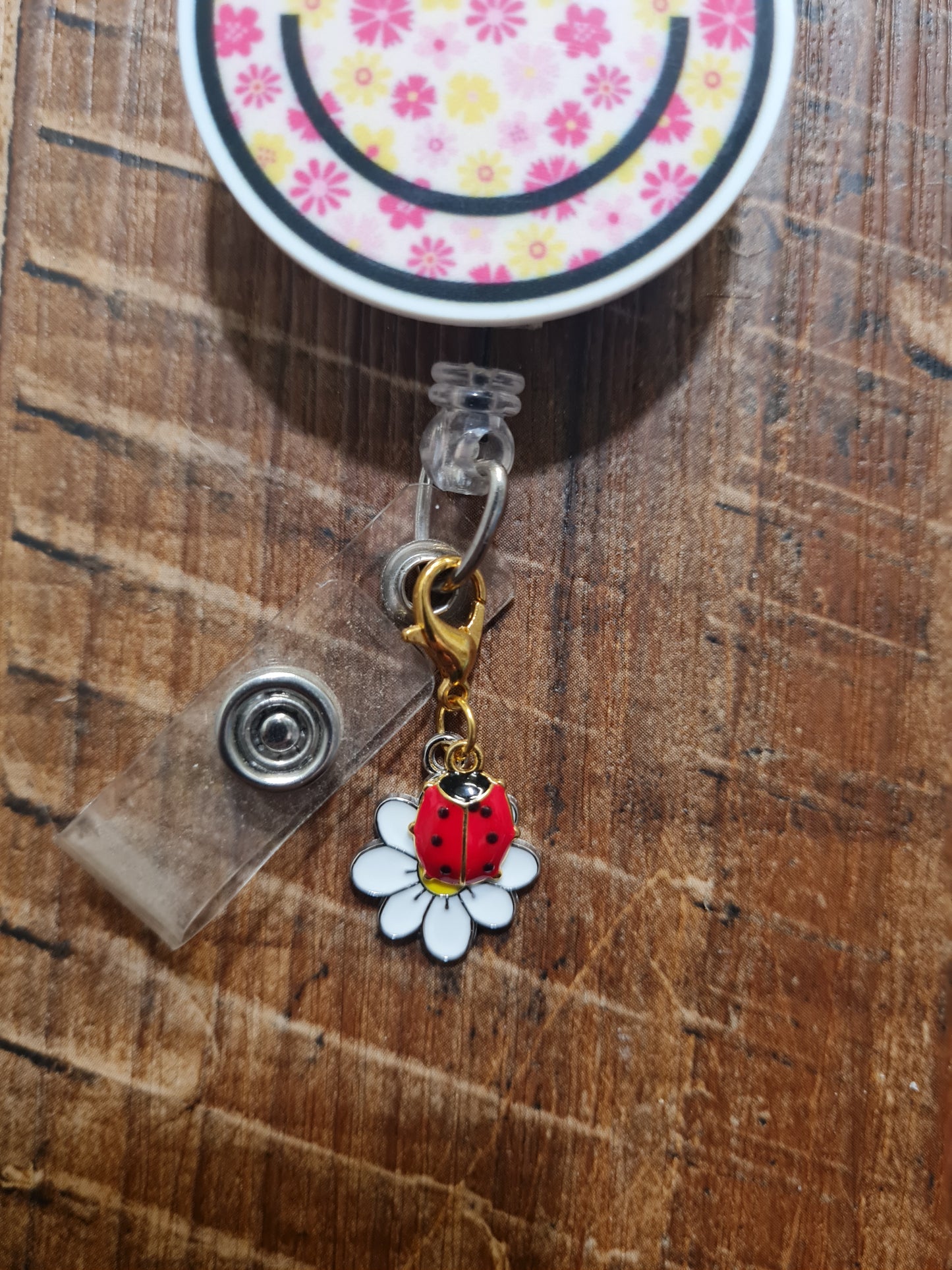 Lady Bug with Daisy ~ ID Badge Reel Charm ~ Custom Made Charms ~ Badge Buddy ~ Badge Accessories