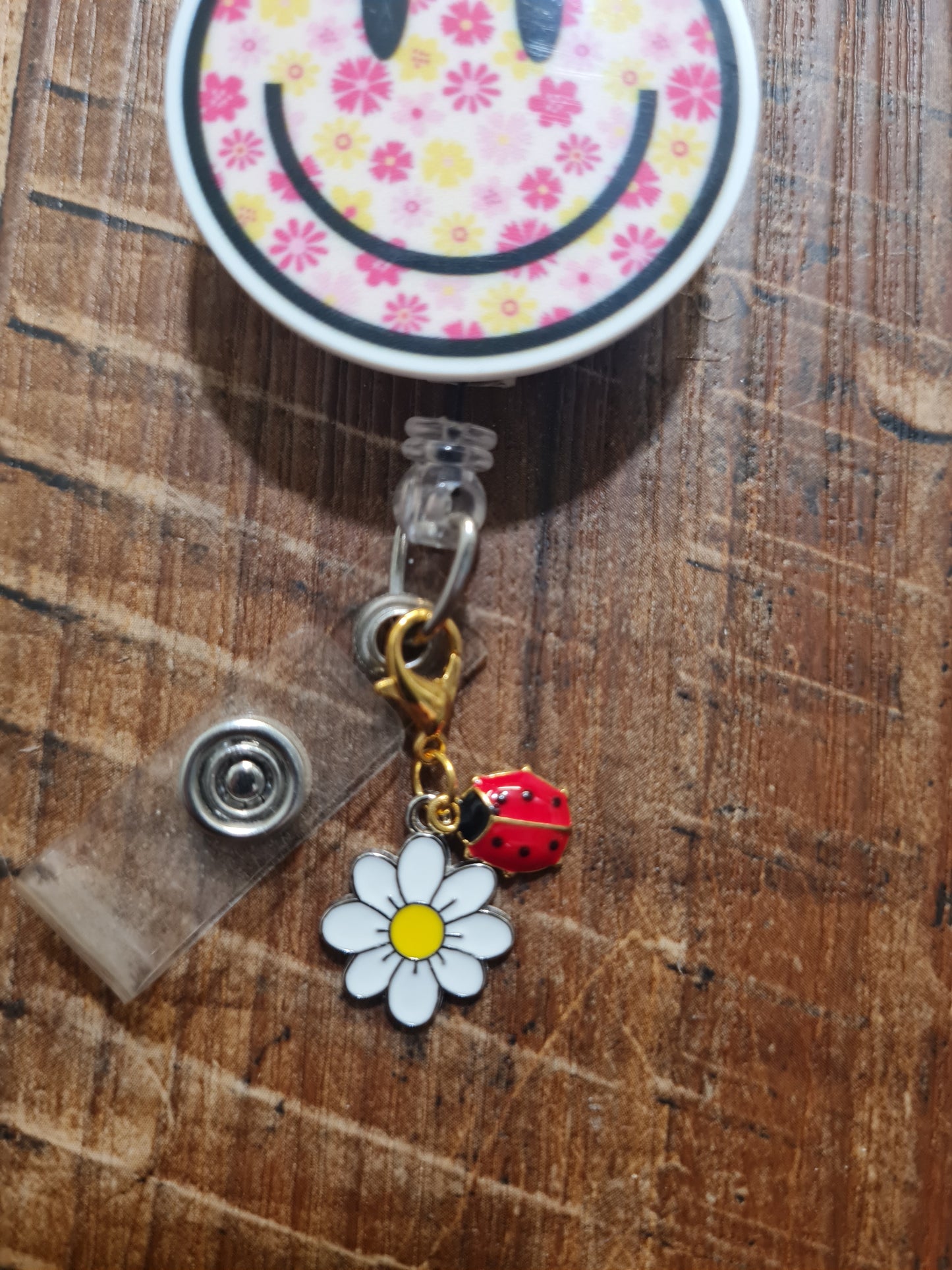 Lady Bug with Daisy ~ ID Badge Reel Charm ~ Custom Made Charms ~ Badge Buddy ~ Badge Accessories