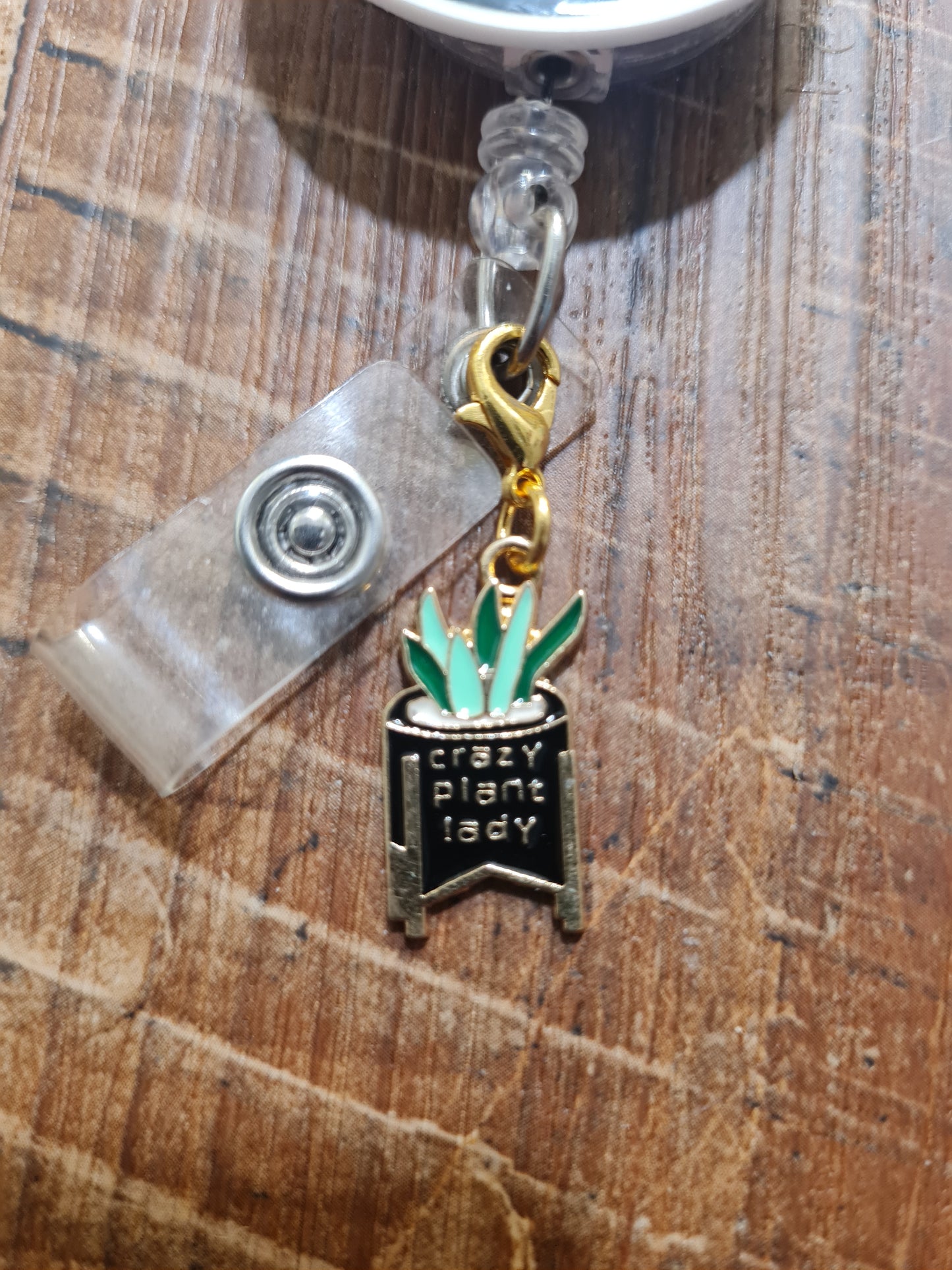 Crazy Plant Lady ~ ID Badge Reel Charm ~ Custom Made Charms ~ Badge Buddy ~ Badge Accessories ~ Crazy Plant Lady ID Badge Reel Charm - Cute Plant Mom Lanyard Flair for Nurses, Teachers, and Doctors