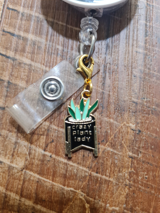 Crazy Plant Lady ~ ID Badge Reel Charm ~ Custom Made Charms ~ Badge Buddy ~ Badge Accessories ~ Crazy Plant Lady ID Badge Reel Charm - Cute Plant Mom Lanyard Flair for Nurses, Teachers, and Doctors